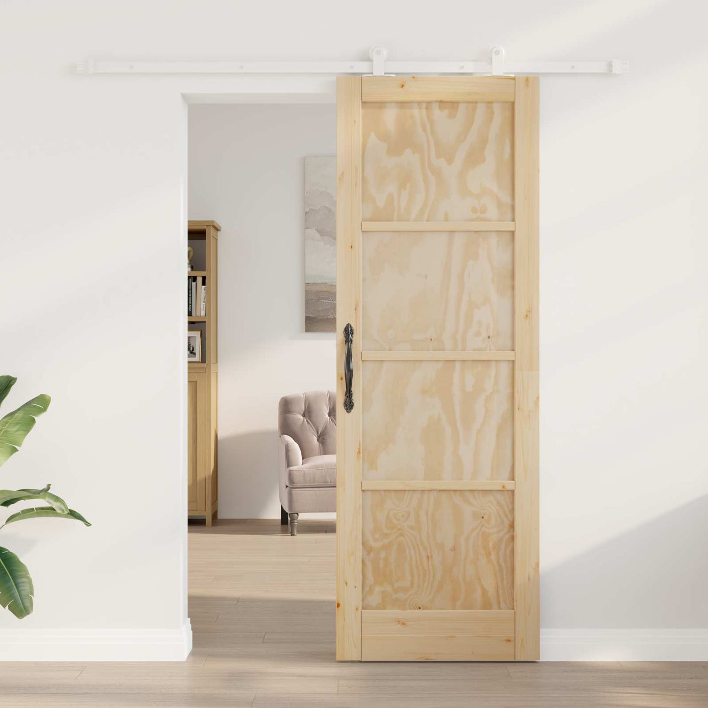 Csúszó ajtó Természetes és Fehér 73,5 x 211 cm Tömör Fenyőfa