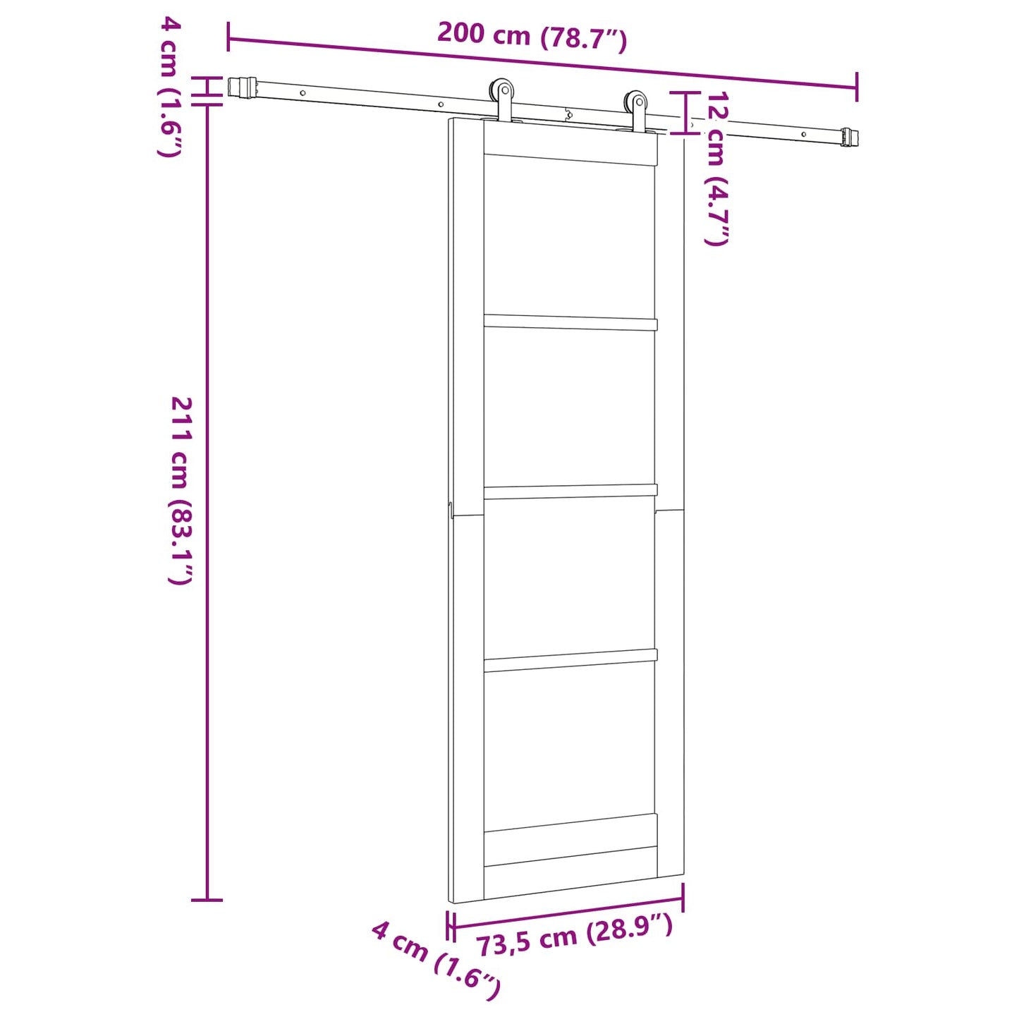Csúszó ajtó Természetes és Fehér 73,5 x 211 cm Tömör Fenyőfa