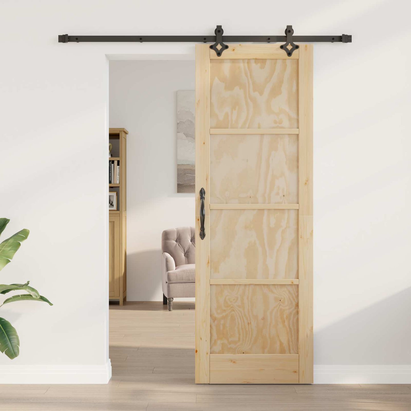 Csúszó ajtó Természetes és Fekete 73,5 x 211 cm Tömör Fenyőfa