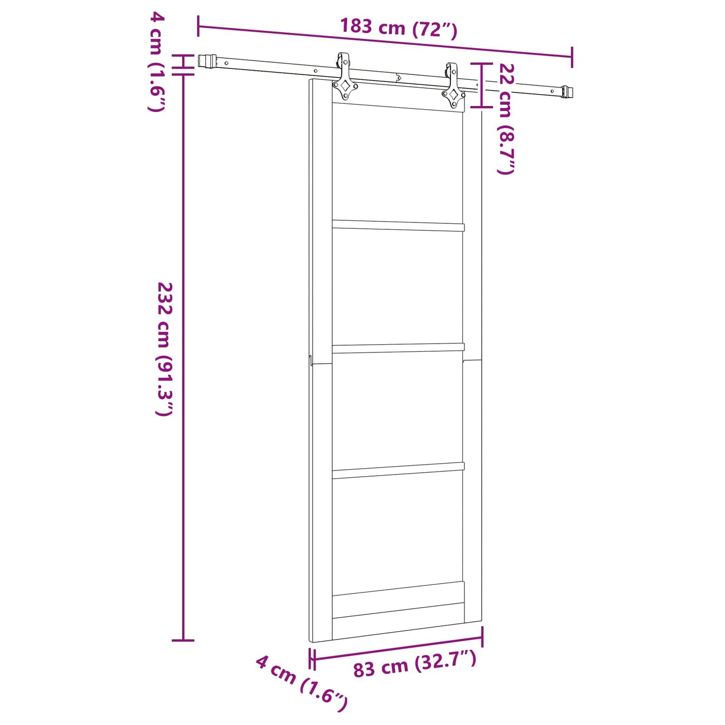 Csúszó ajtó Fehér és Fekete 83 x 232 cm Tömör Fenyőfa