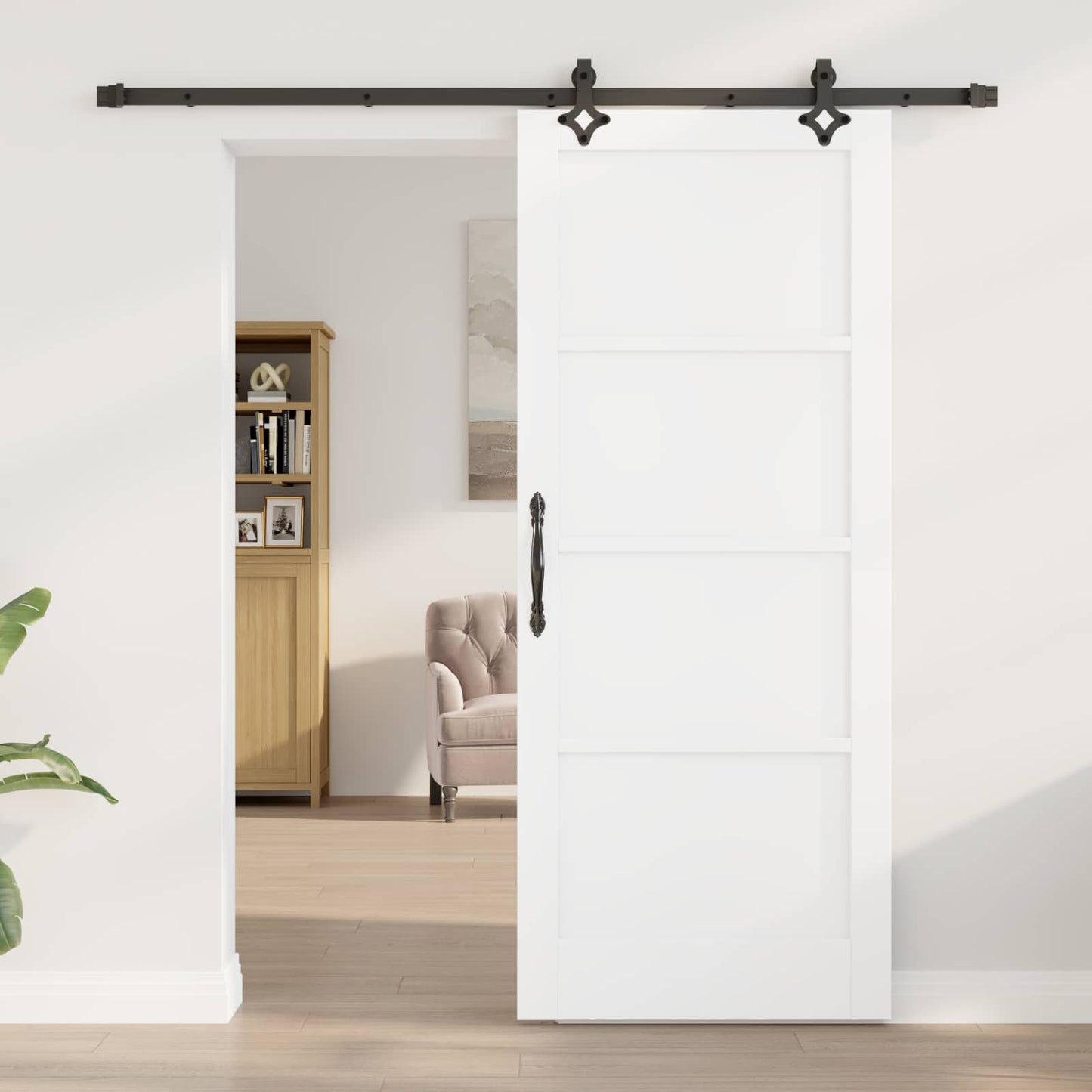 Csúszó ajtó Fehér és Fekete 83 x 202 cm Tömör Fenyőfa