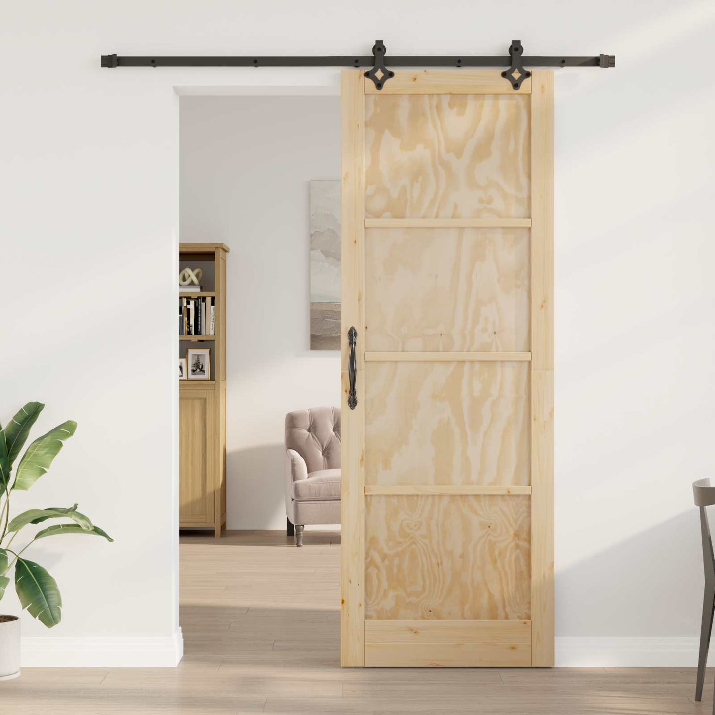 Csúszó ajtó Természetes és Fekete 83 x 232 cm Tömör Fenyőfa