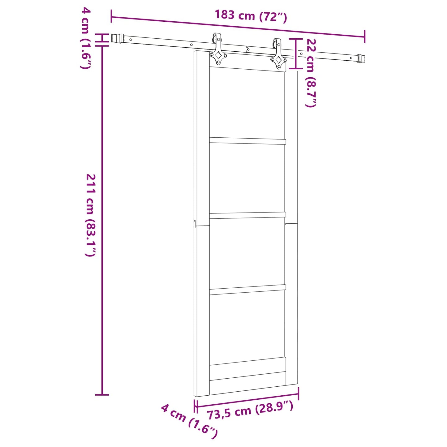 Csúszó ajtó Természetes és Fehér 73,5 x 211 cm Tömör Fenyőfa
