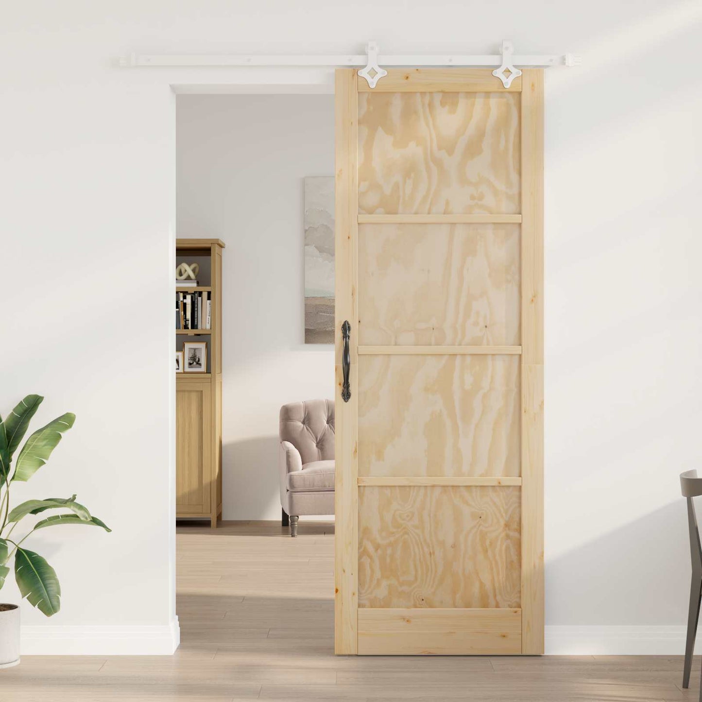 Csúszó ajtó Természetes és Fehér 83 x 232 cm Tömör Fenyőfa