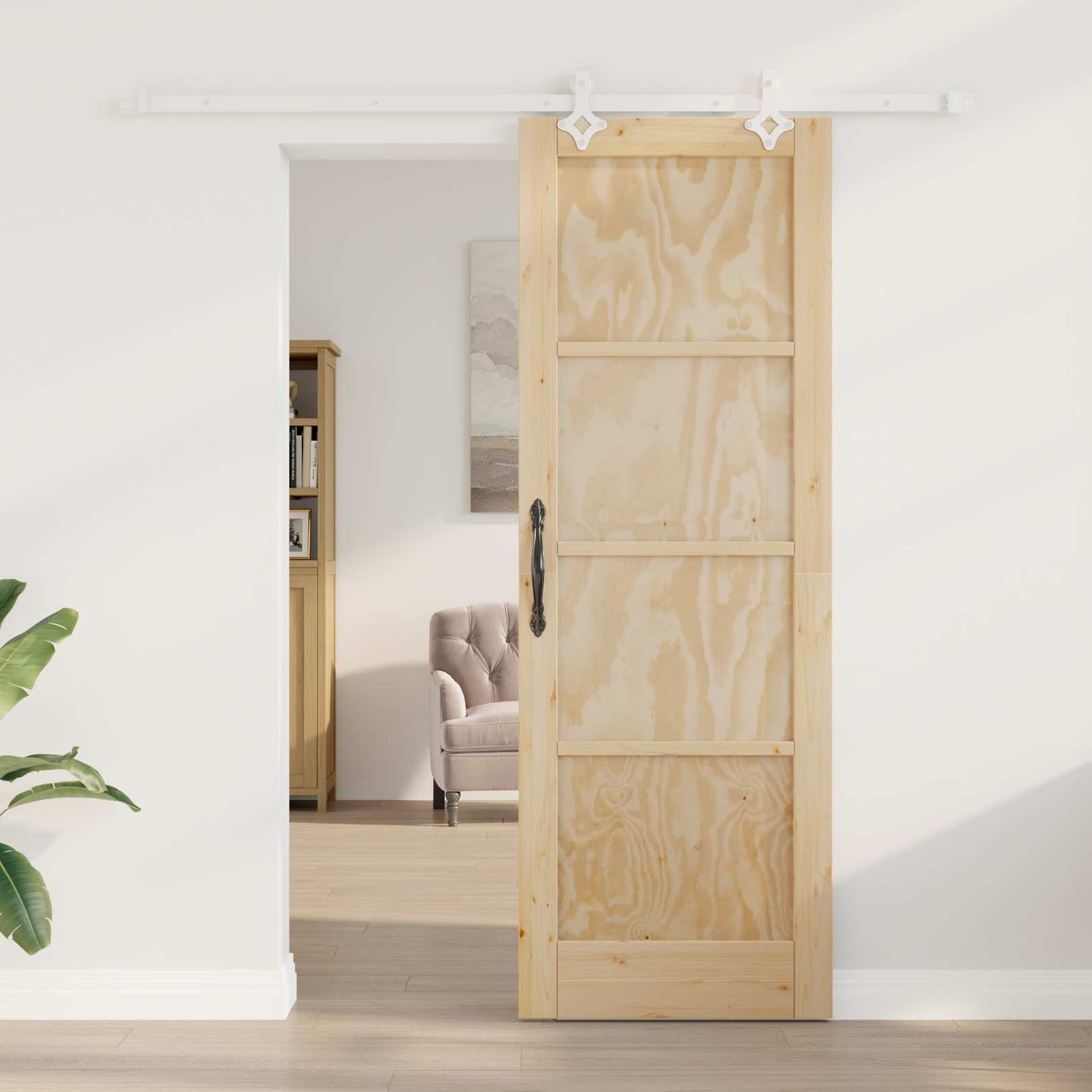 Csúszó ajtó Természetes és Fehér 73,5 x 211 cm Tömör Fenyőfa