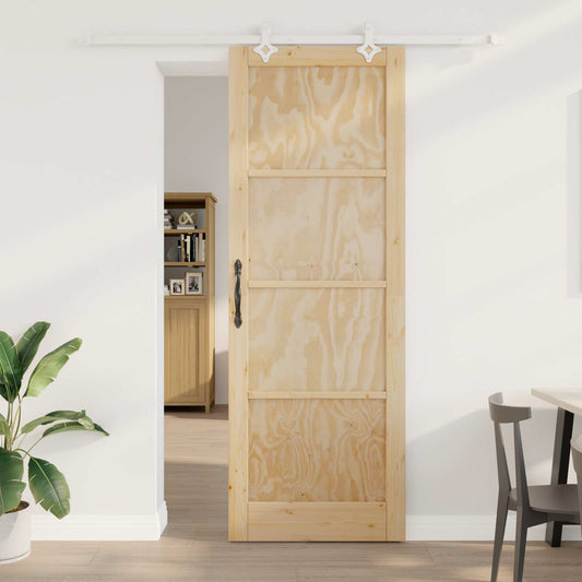 Csúszó ajtó Természetes és Fehér 83 x 232 cm Tömör Fenyőfa