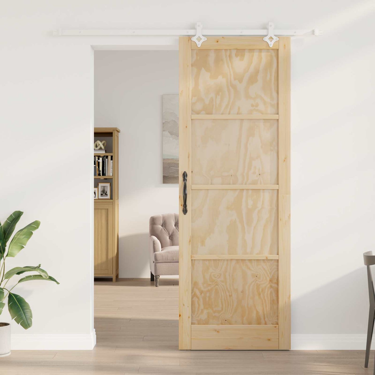 Csúszó ajtó Természetes és Fehér 83 x 232 cm Tömör Fenyőfa