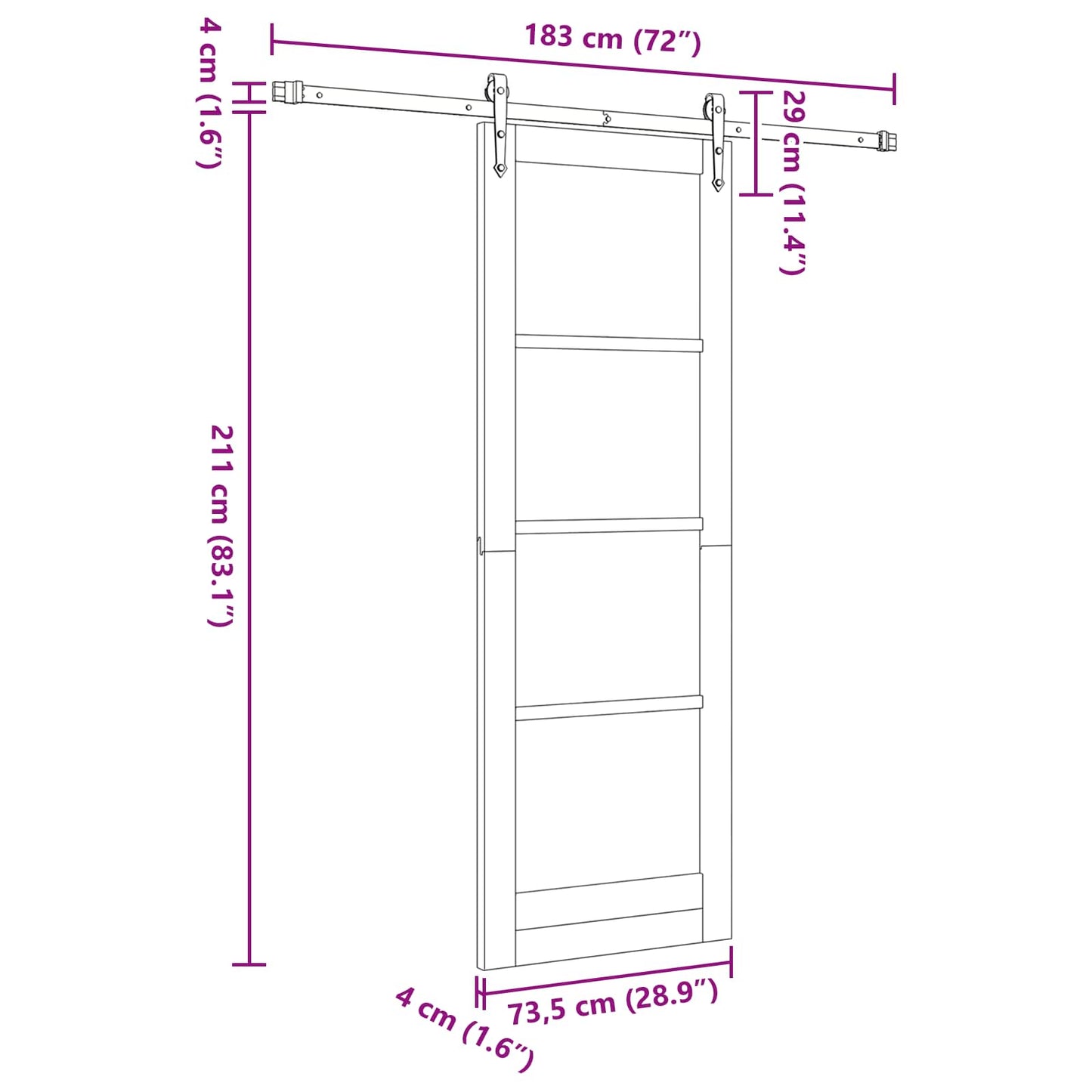 Csúszó ajtó ORKDAL Természetes és Fehér 73,5 x 211 cm