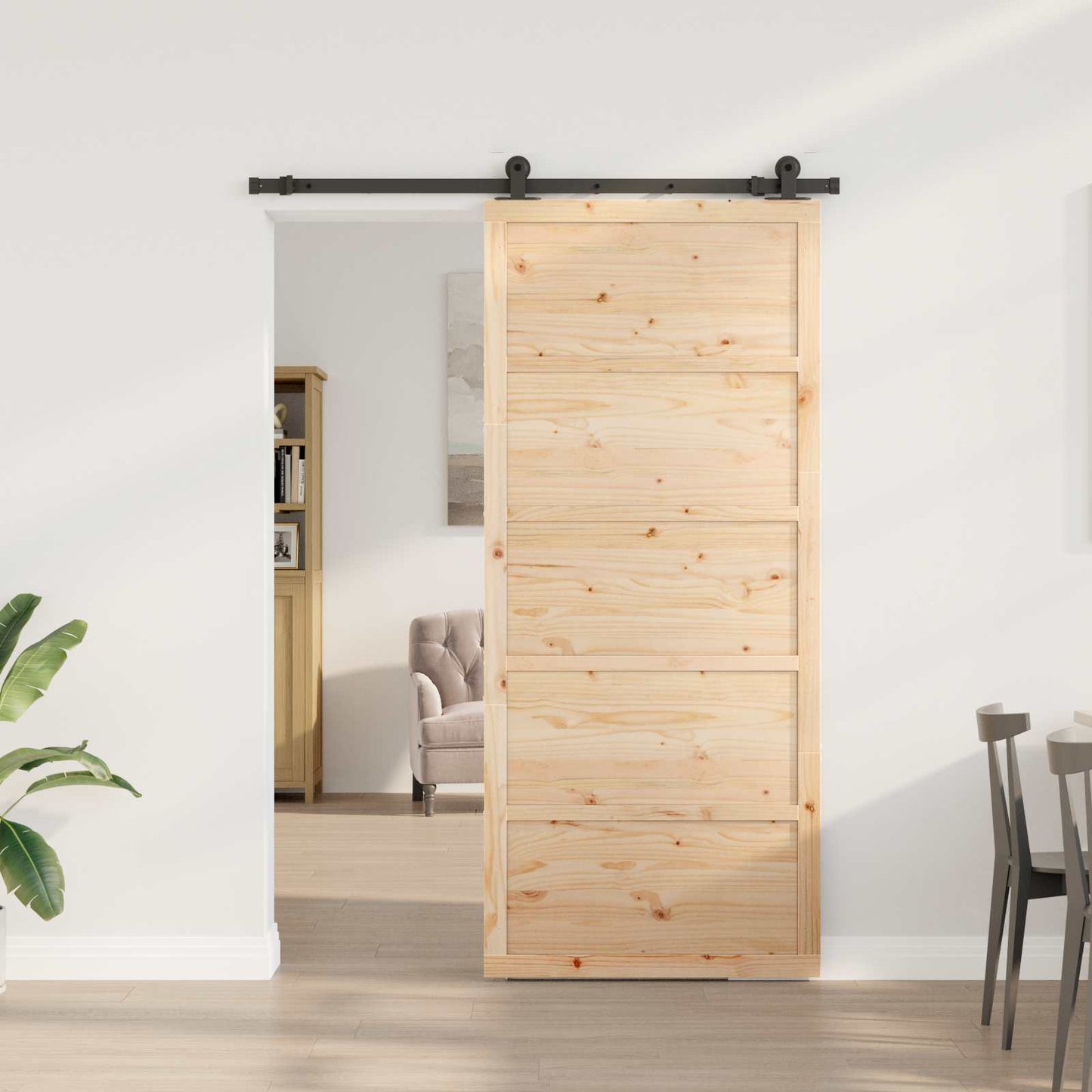 Csúszó ajtó Természetes 80 x 208 cm Tömör Fenyőfa