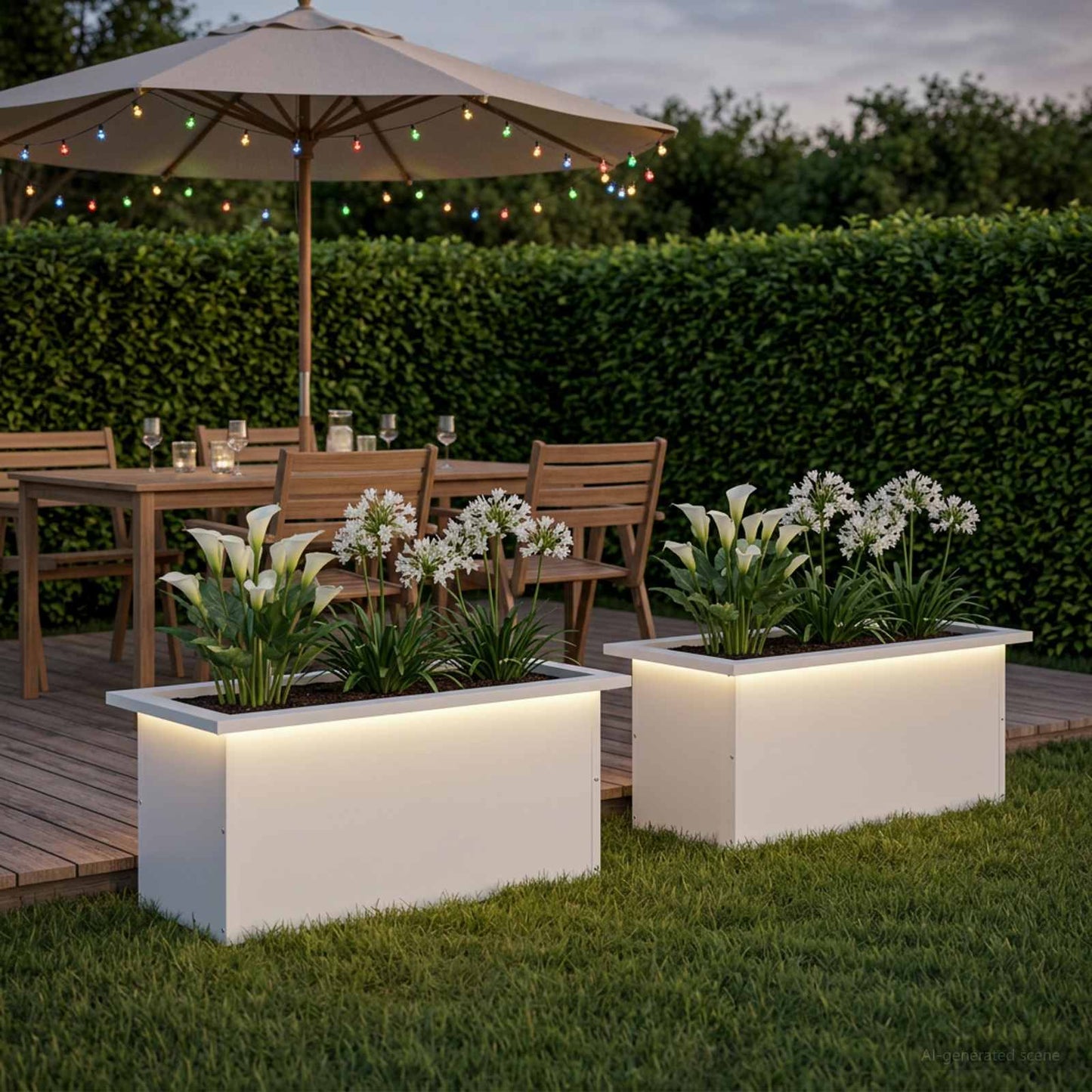 Led-es kerti virágláda 2 db Fehér 30 x 60 x 30 cm Acél