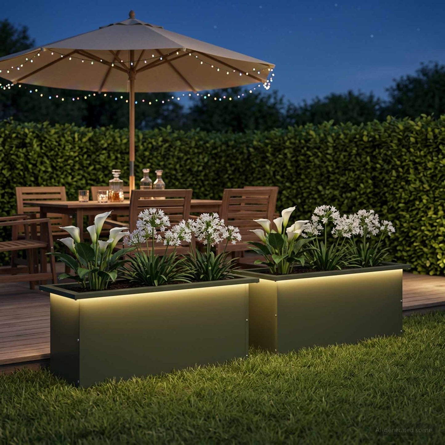 Led-es kerti virágláda 2 db Olajzöld 30 x 80 x 30 cm Acél
