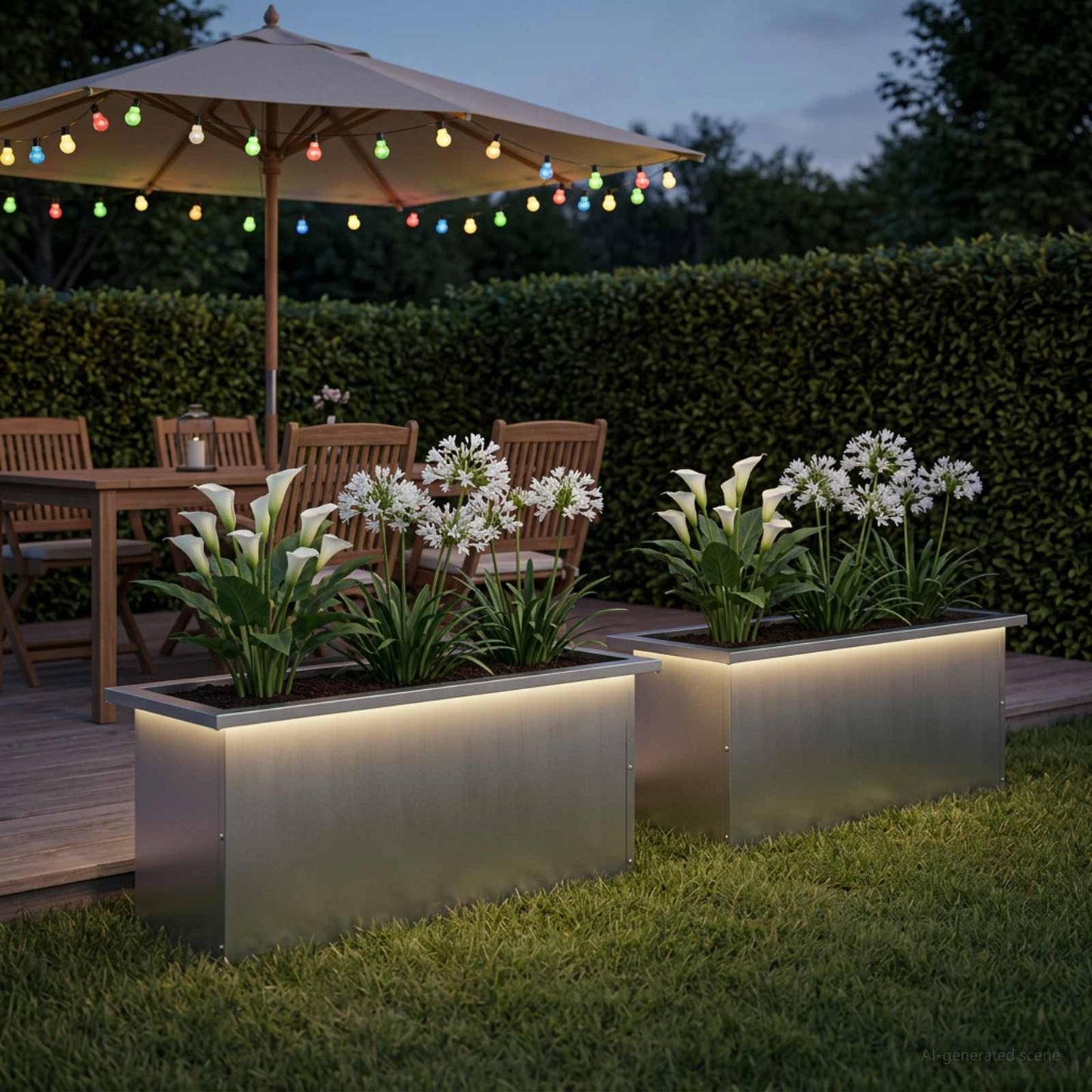 Led-es kerti virágláda 2 db Ezüst 30 x 80 x 30 cm