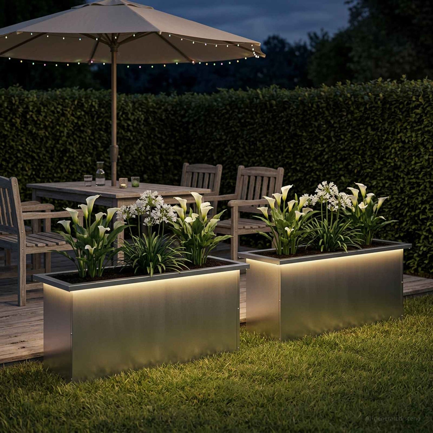 Led-es kerti virágláda 2 db Ezüst 30 x 100 x 30 cm
