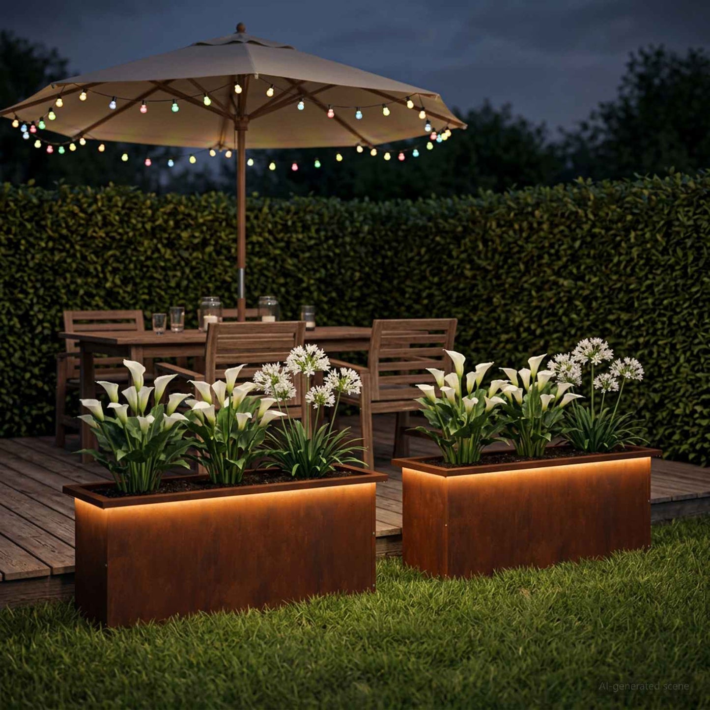 Led-es kerti virágláda 2 db Rozsdás 30 x 100 x 30 cm
