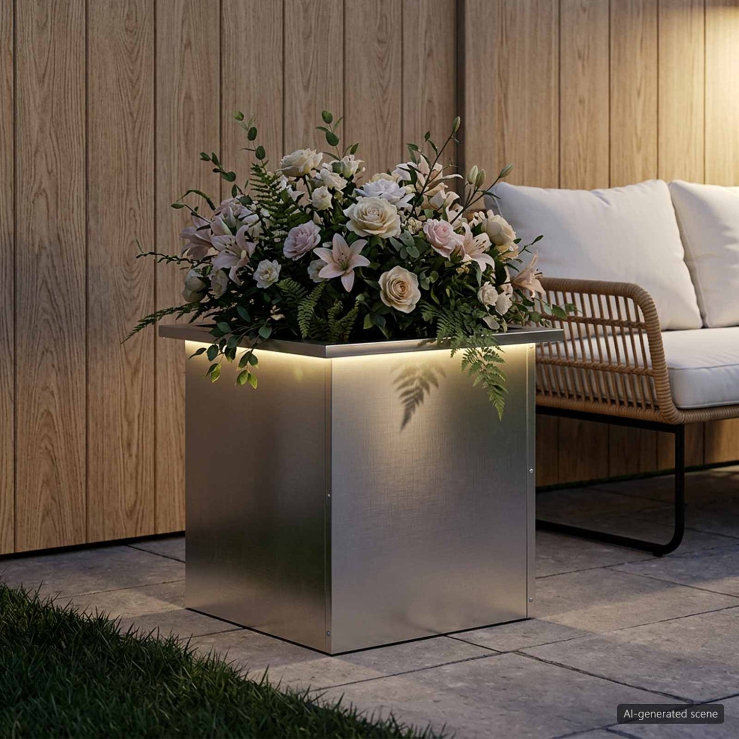 Led-es kerti virágláda Ezüst 40 x 40 x 40 cm Rozsdamentes Acél