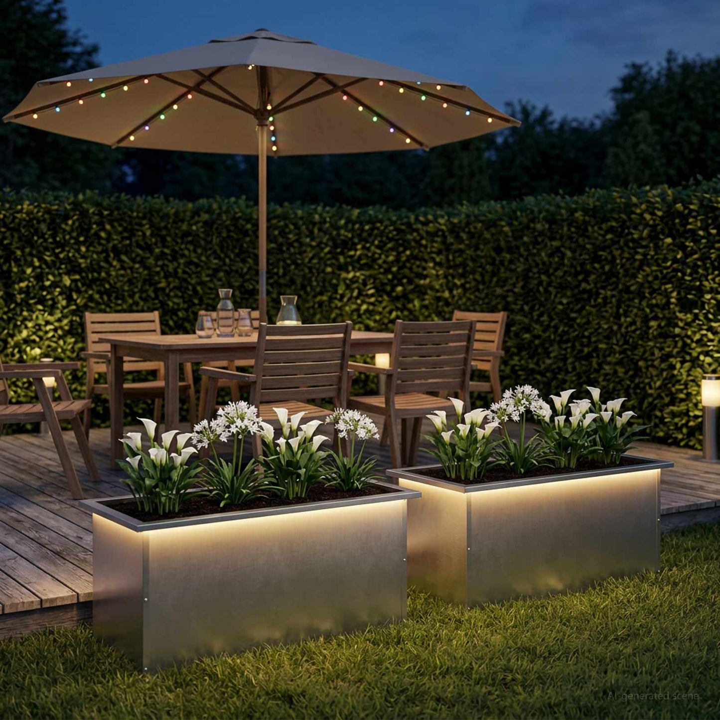 Led-es kerti virágláda 2 db Ezüst 40 x 80 x 40 cm
