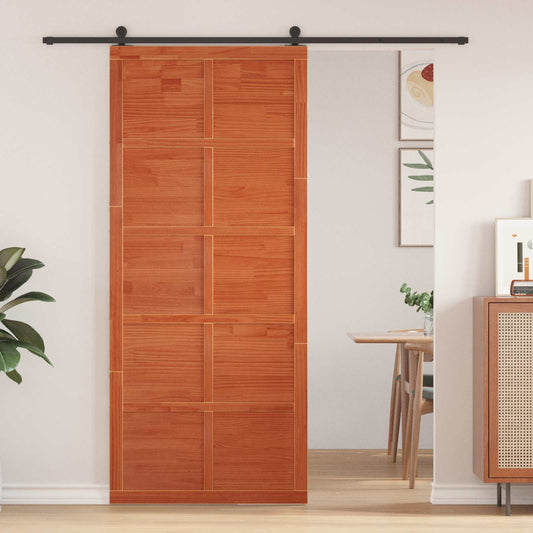 Istállóajtó Viaszbarna 100 x 2,5 x 208 cm Tömör Fenyőfa