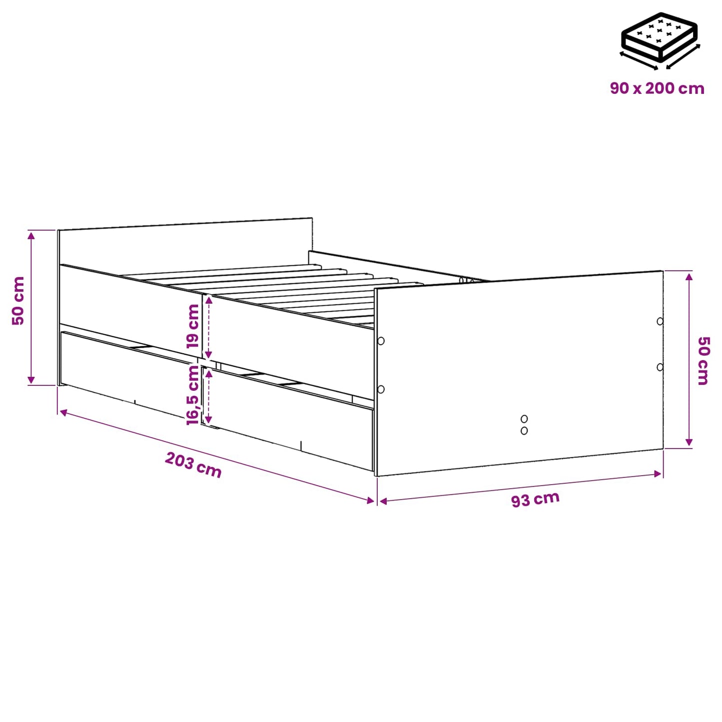 Ágykeret Kézműves Tölgy 90 x 200 cm Szerelt Fa