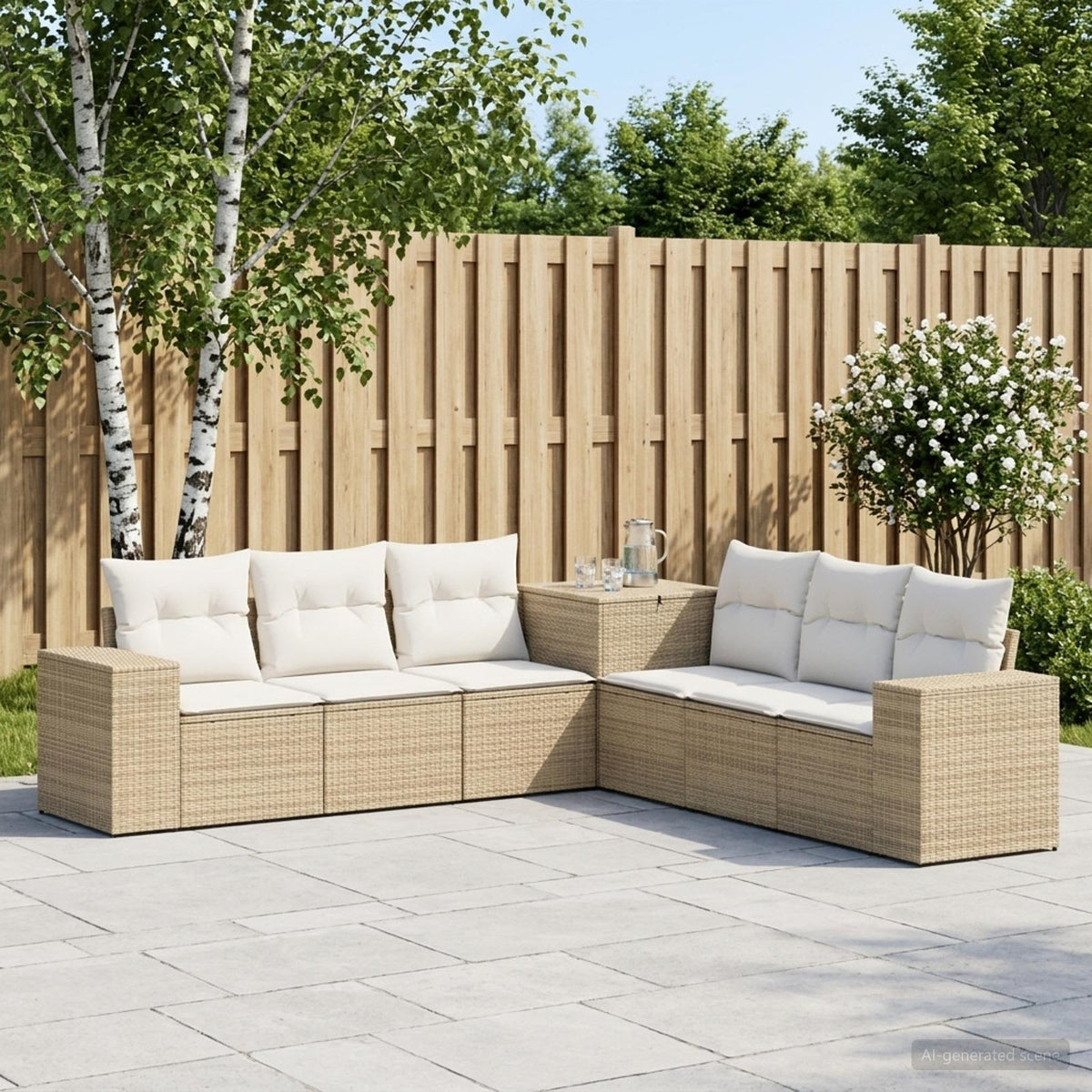 Kanapé Szett 7 db Beige és Krémszínű Poli rattan és acél