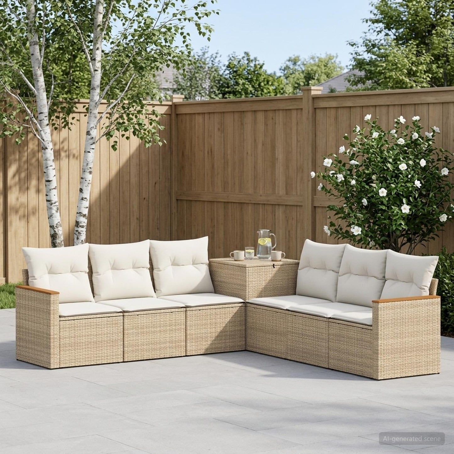 Kanapé Szett 7 db Beige és Krémszínű Poli rattan és acél