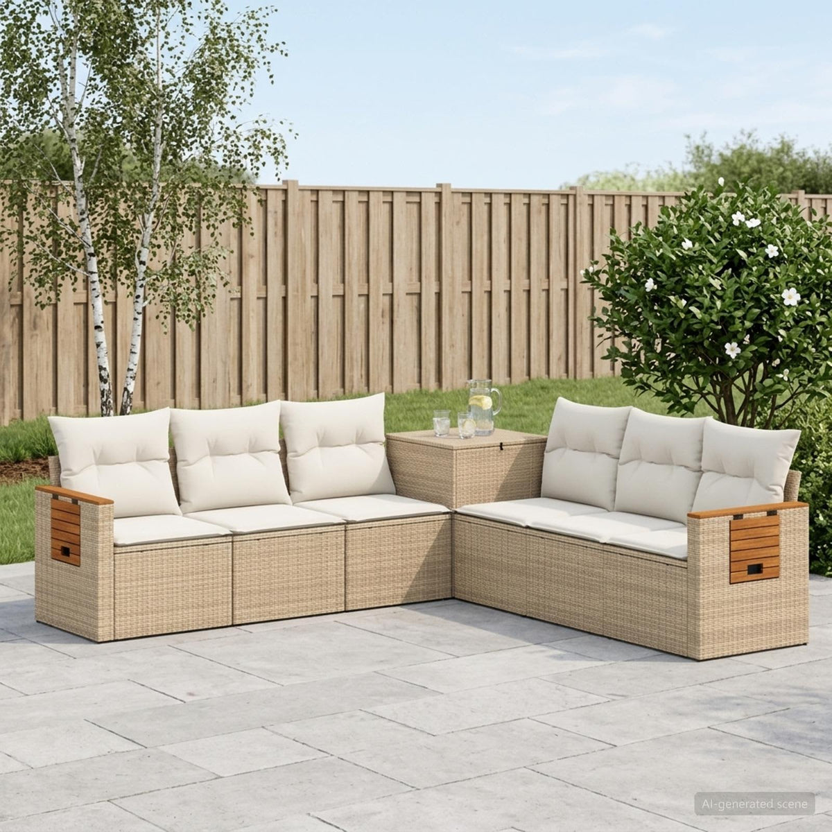 Kanapé Szett 7 db Beige és Krémszínű Poli rattan és acél
