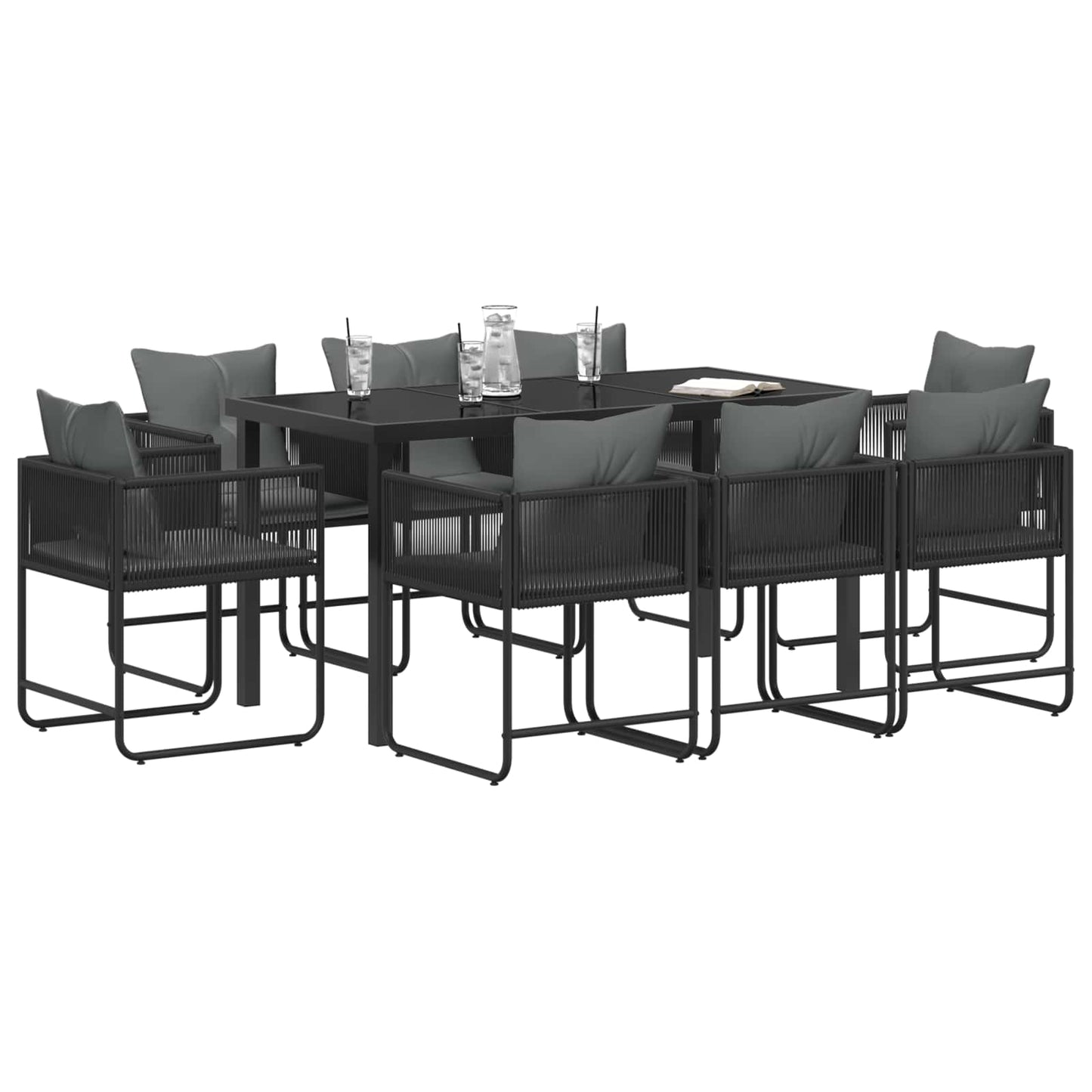 Kert étkező szett 9 pcs Fekete és Antracit 160 x 80 x 73 cm