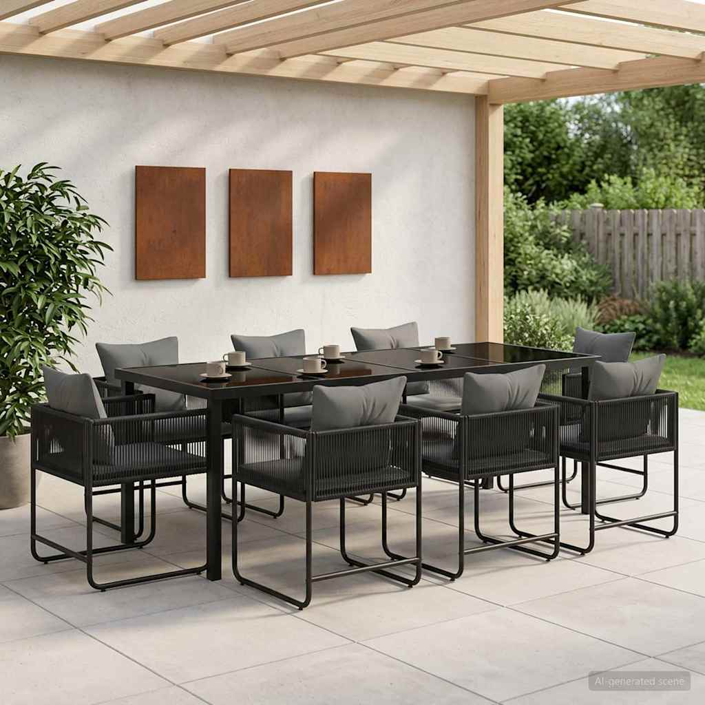 Kert étkező szett 9 pcs Fekete és Antracit 200 x 80 x 73 cm