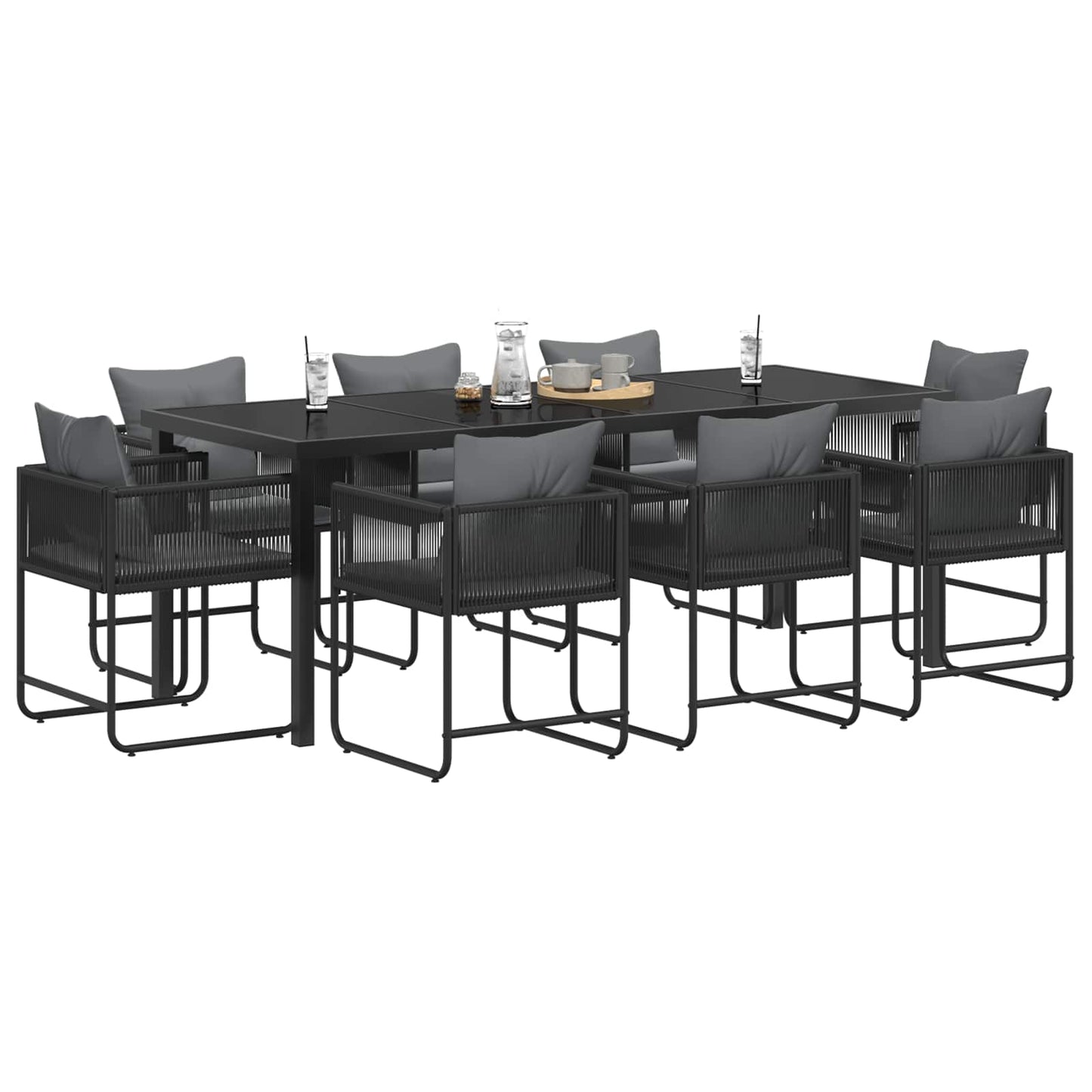 Kert étkező szett 9 pcs Fekete és Antracit 200 x 80 x 73 cm