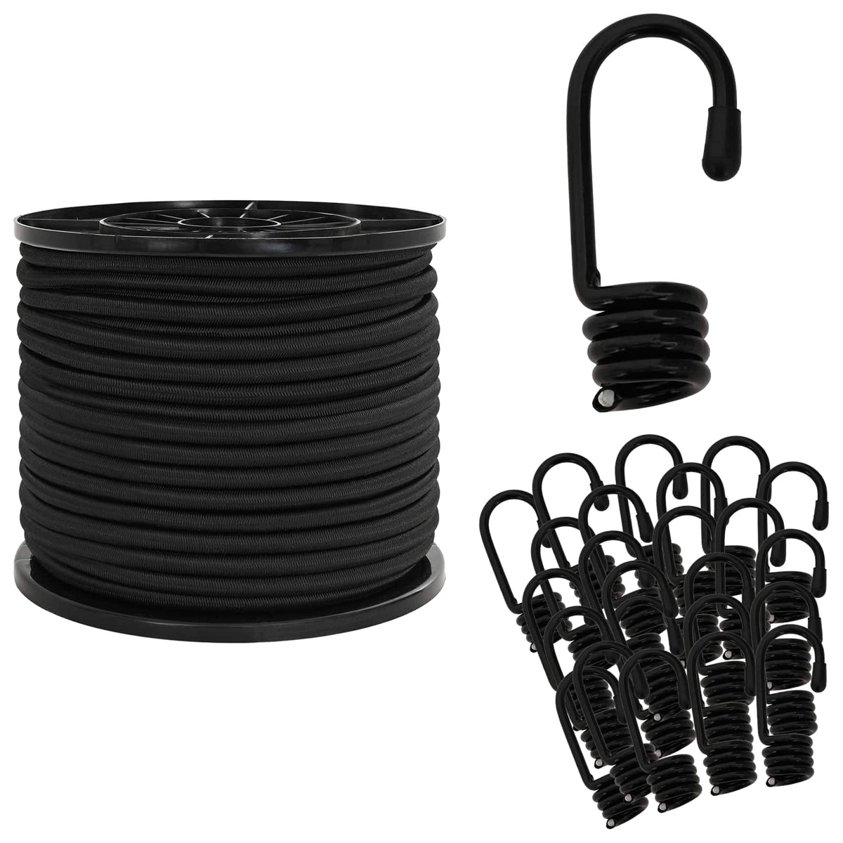 Bungee Kötél Horgokkal 8 mm Fekete PP és gumi