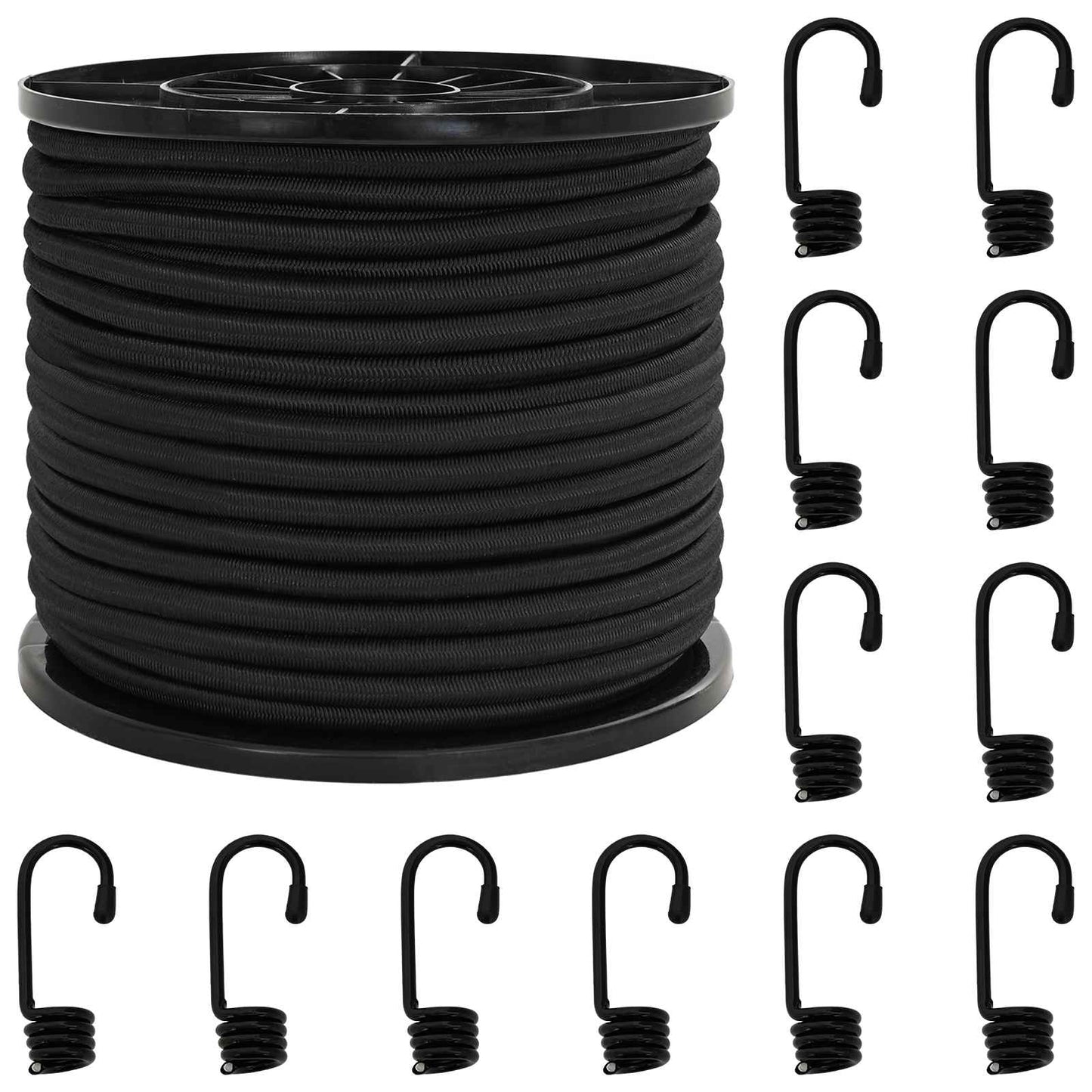 Bungee Kötél Horgokkal 10 mm Fekete PP és gumi