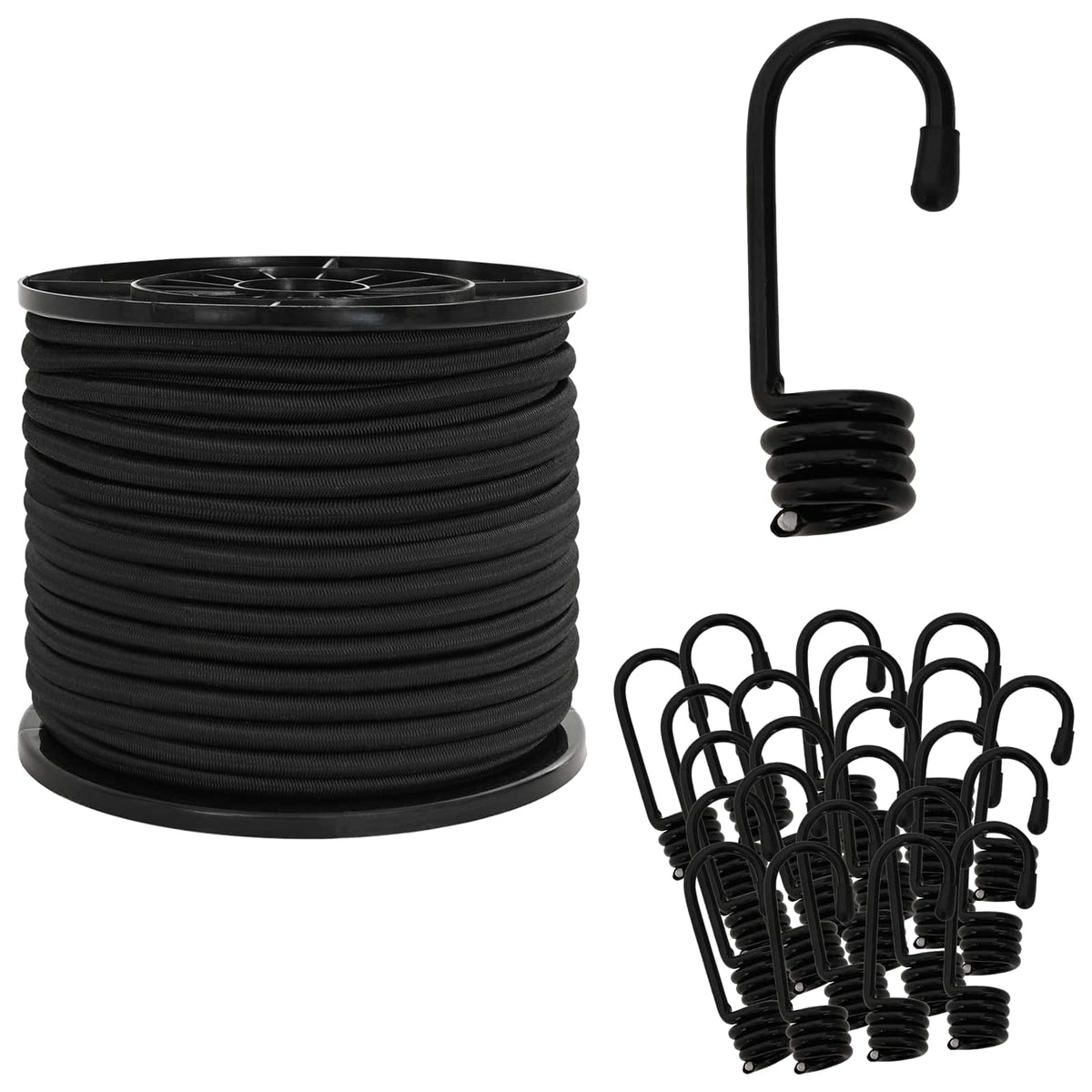 Bungee Kötél Horgokkal 10 mm Fekete PP és gumi