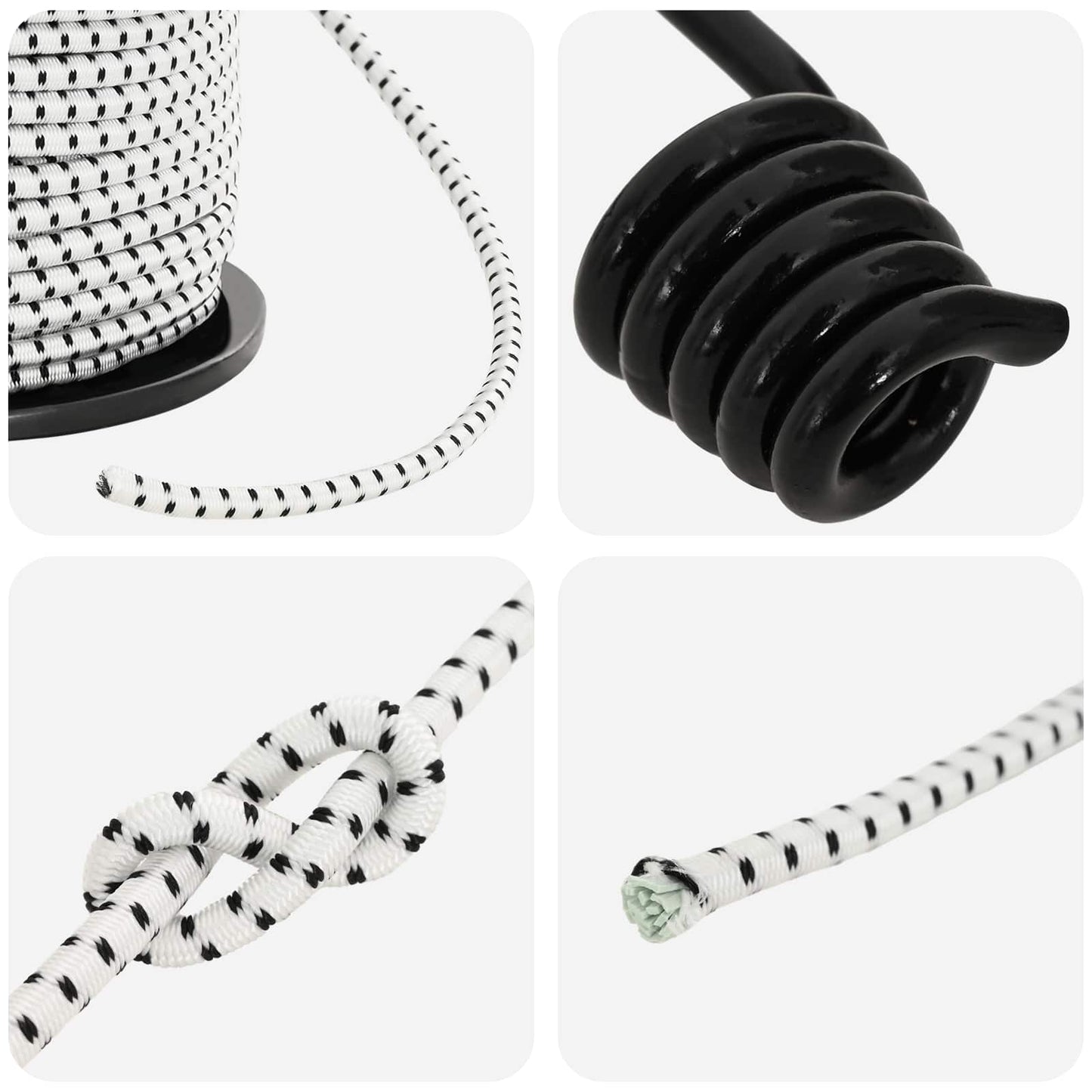 Bungee Kötél Horgokkal 4 mm Fekete és Fehér PP és gumi