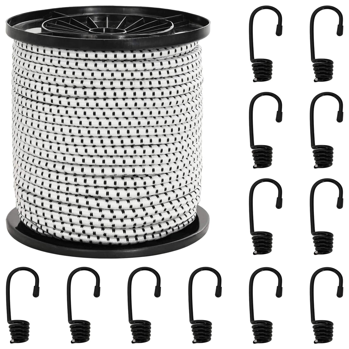 Bungee Kötél Horgokkal 4 mm Fekete és Fehér PP és gumi