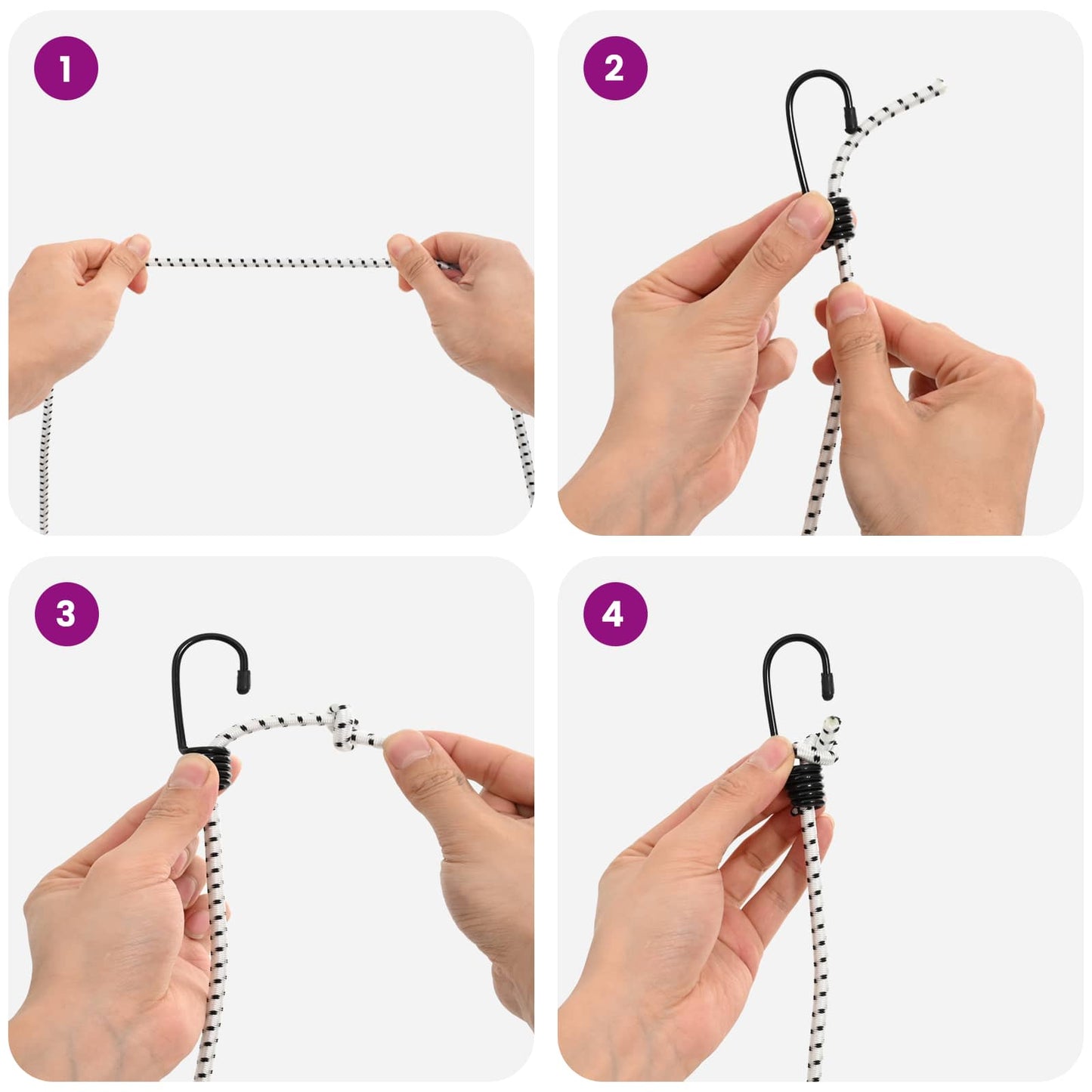 Bungee Kötél Horgokkal 4 mm Fekete és Fehér PP és gumi