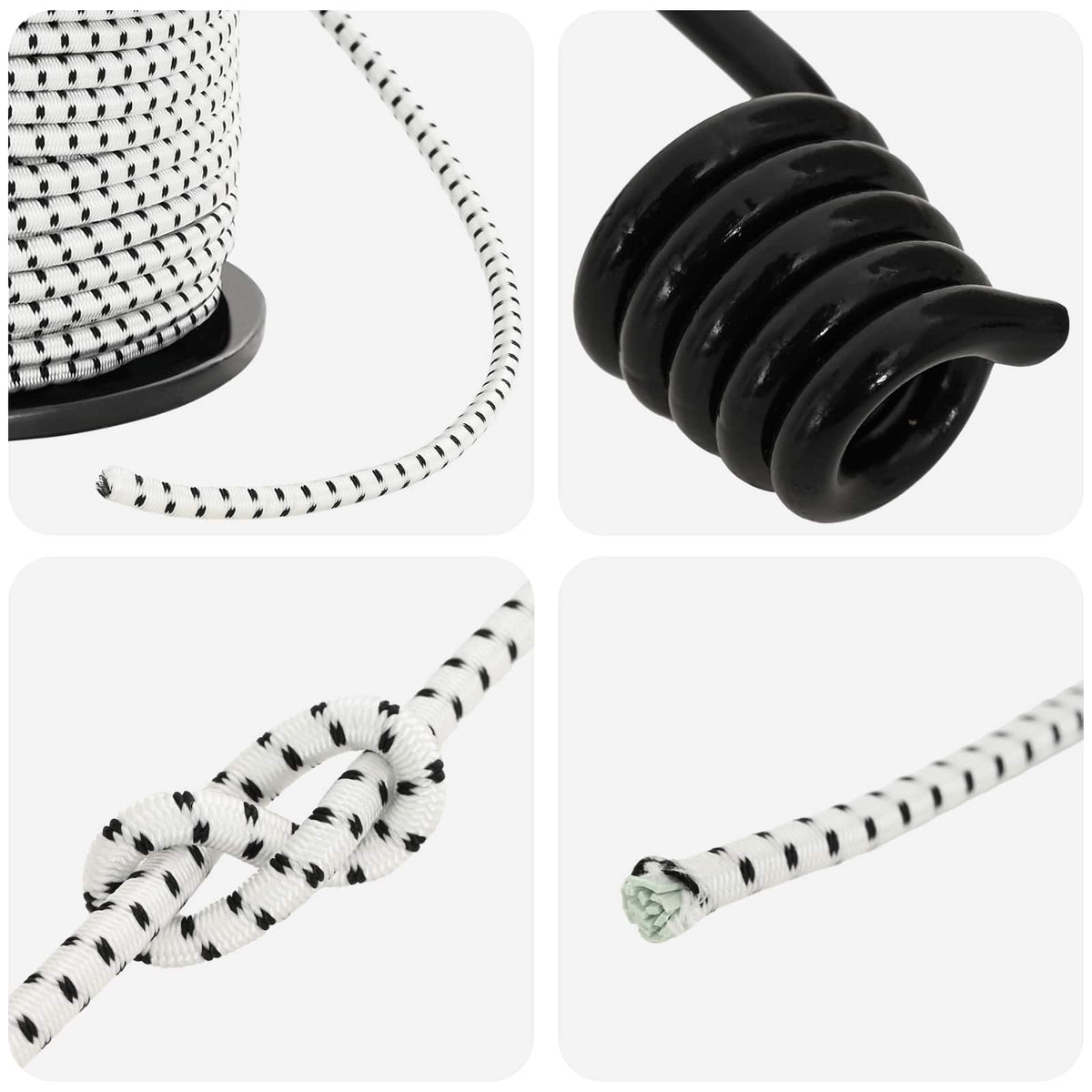 Bungee Kötél Horgokkal 4 mm Fekete és Fehér PP és gumi
