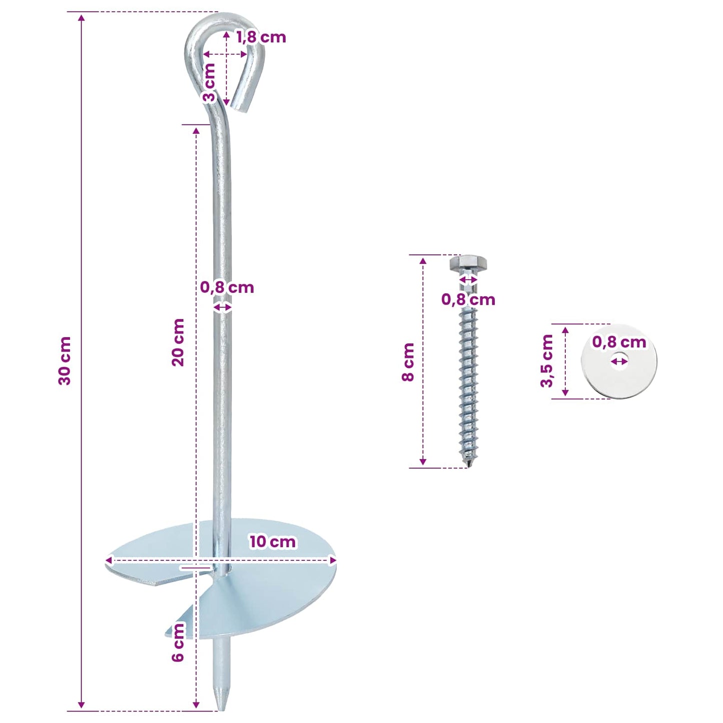 Földi horgony 10 pcs Ezüst Ø10 x 30 cm Galvanizált fém