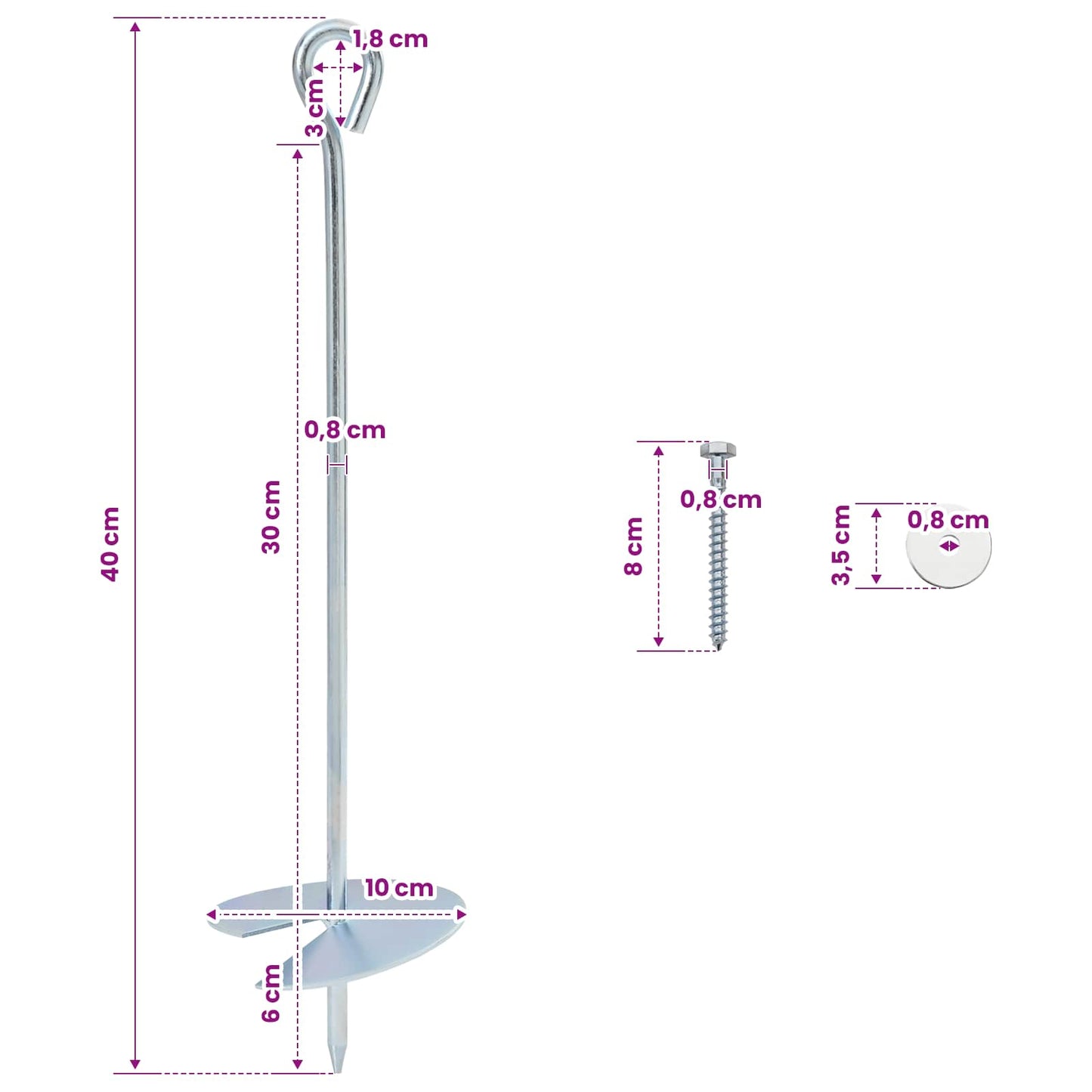 Földi horgony 2 pcs Ezüst Ø10 x 40 cm Galvanizált fém