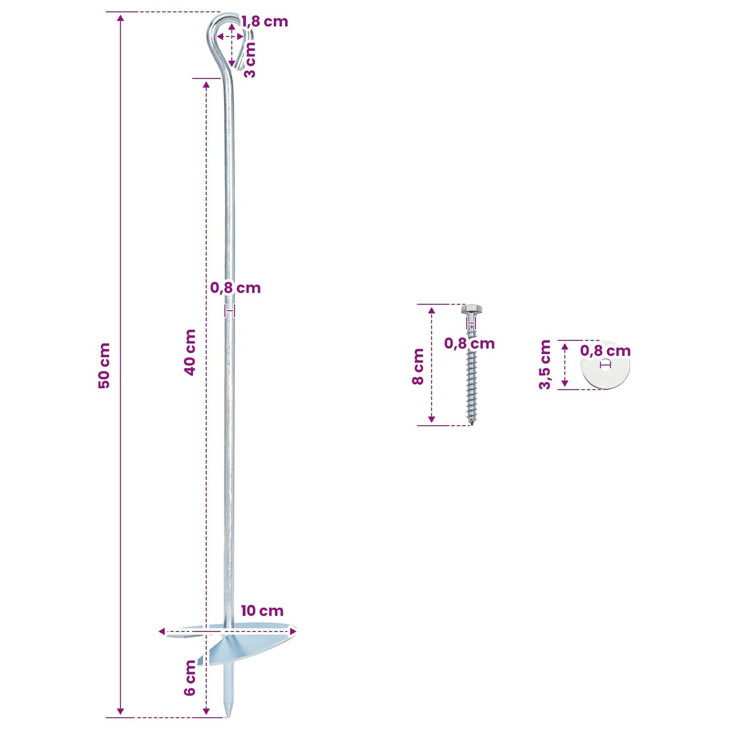 Földi horgony 2 pcs Ezüst Ø10 x 50 cm Galvanizált fém