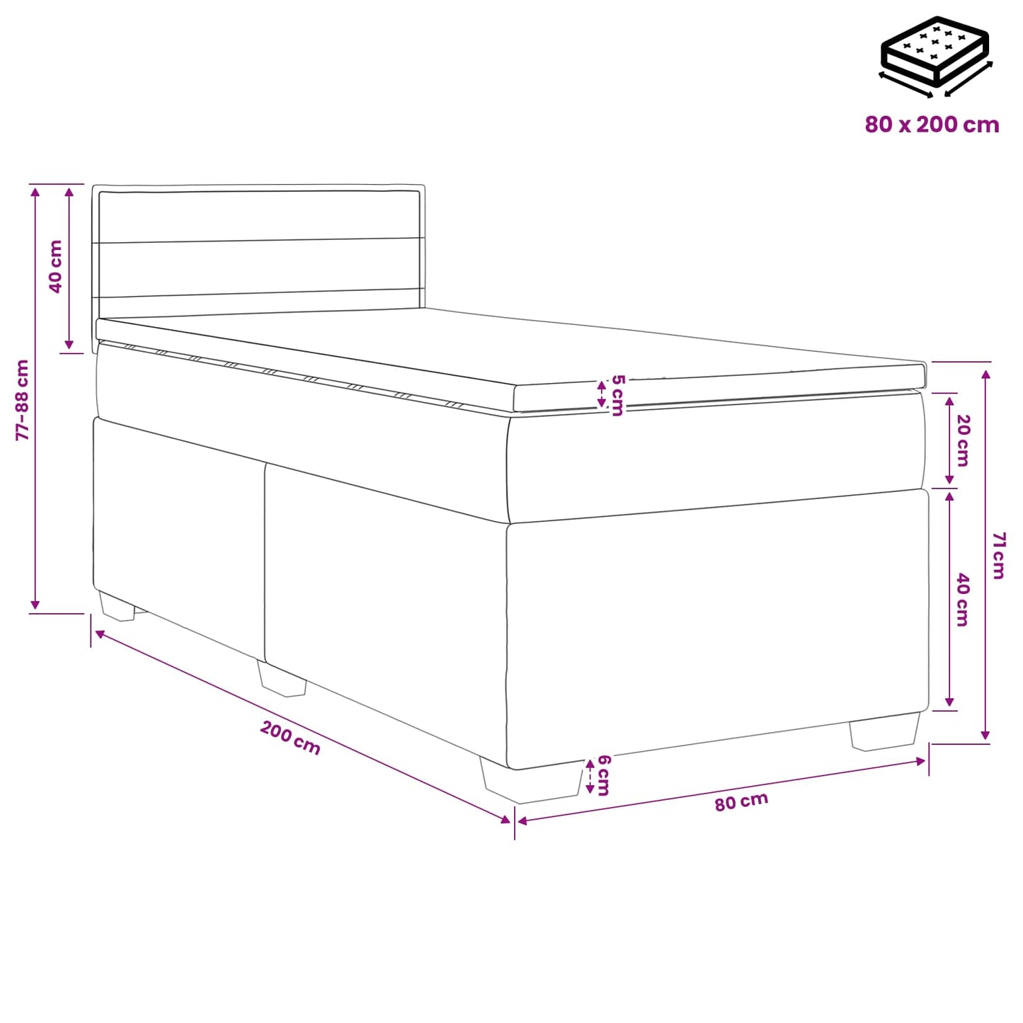 Boxspring ágy matraccal Világosszürke 80 x 200 cm Szövet