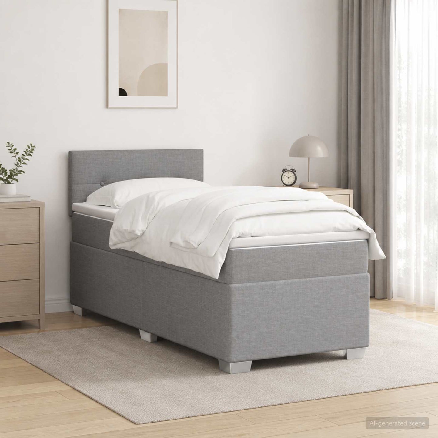 Boxspring ágy matraccal Világosszürke 90 x 200 cm Szövet