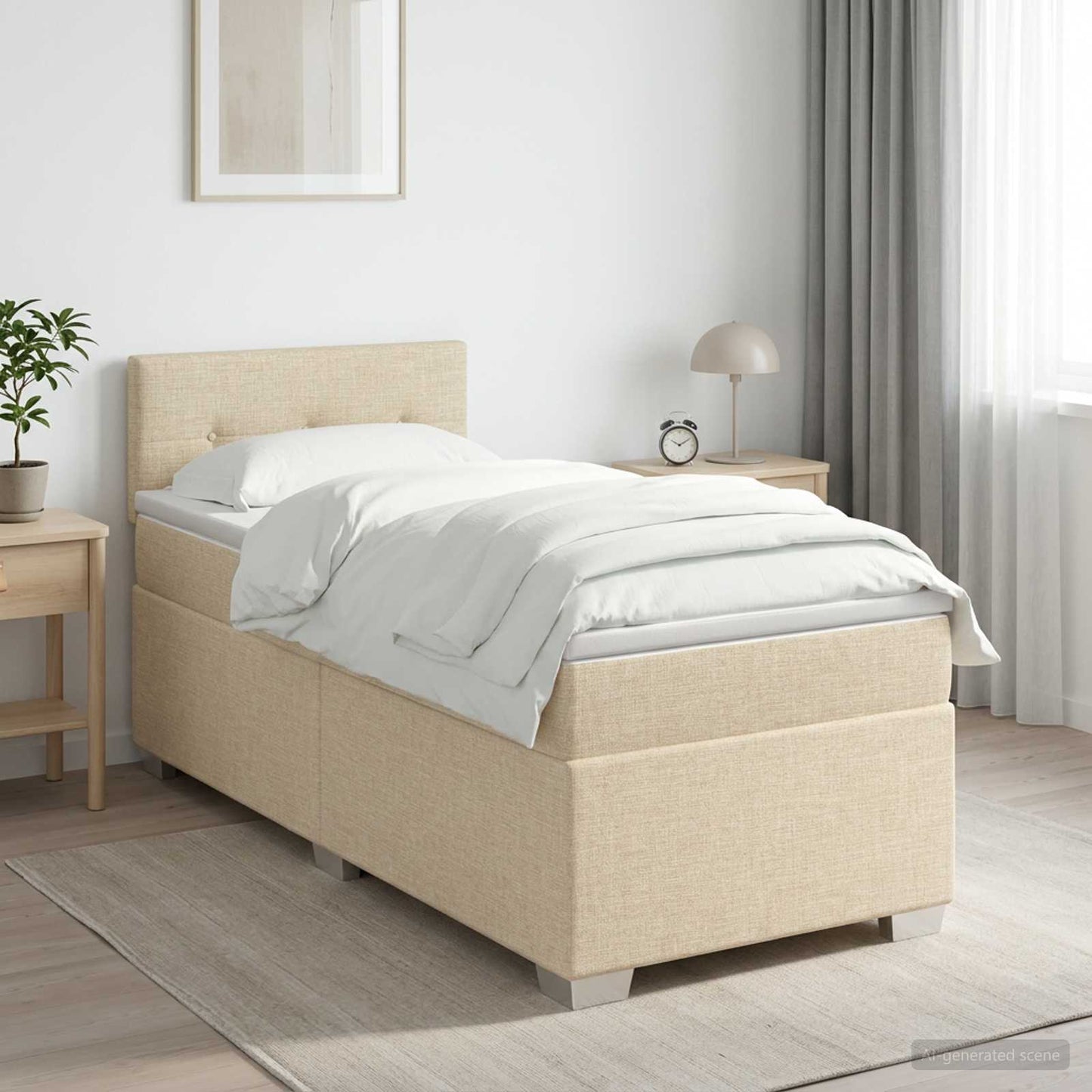 Boxspring ágy matraccal Krémszínű 90 x 200 cm Szövet