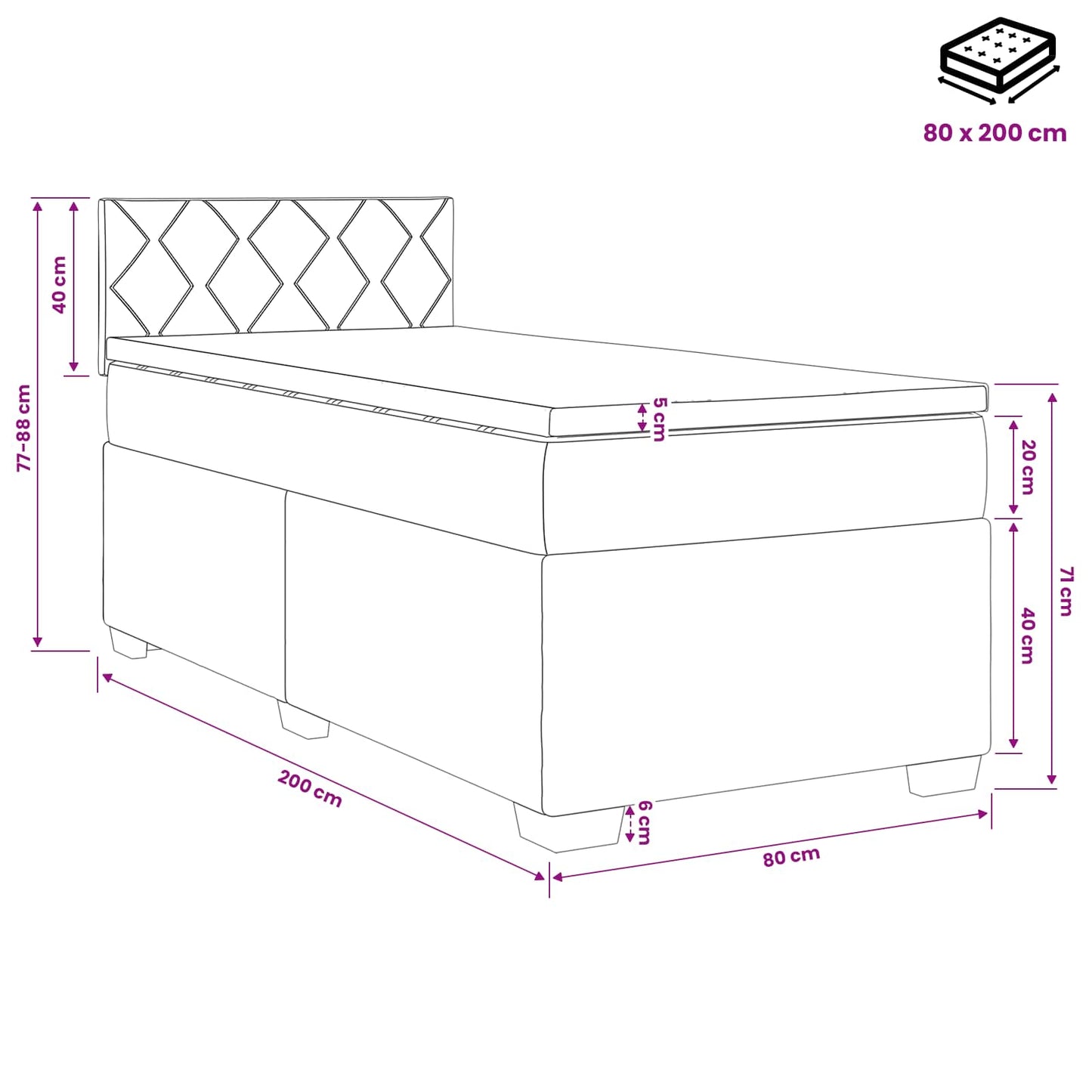 Boxspring ágy matraccal Világosszürke 80 x 200 cm Szövet