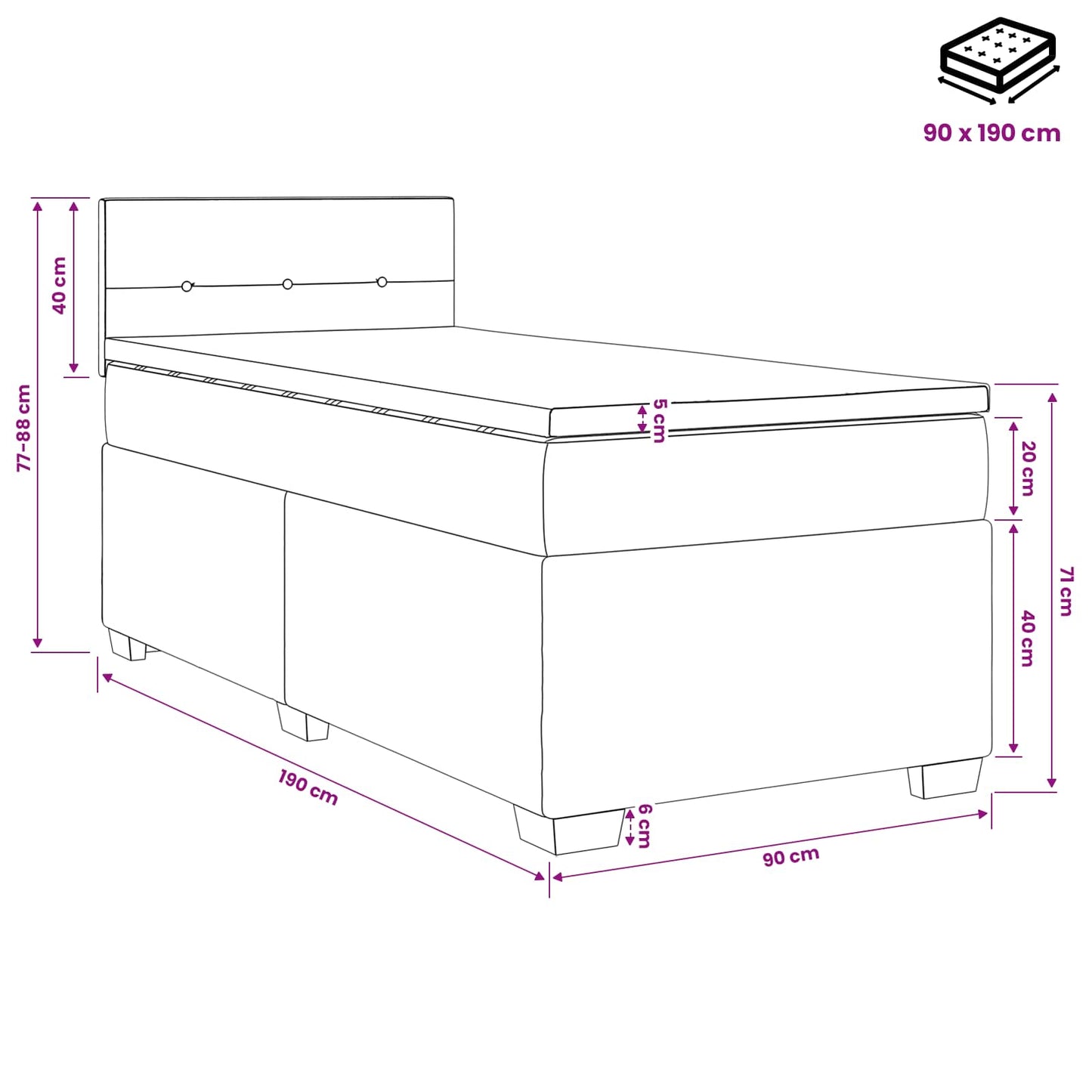 Boxspring ágy matraccal Krémszínű 90 x 190 cm Szövet
