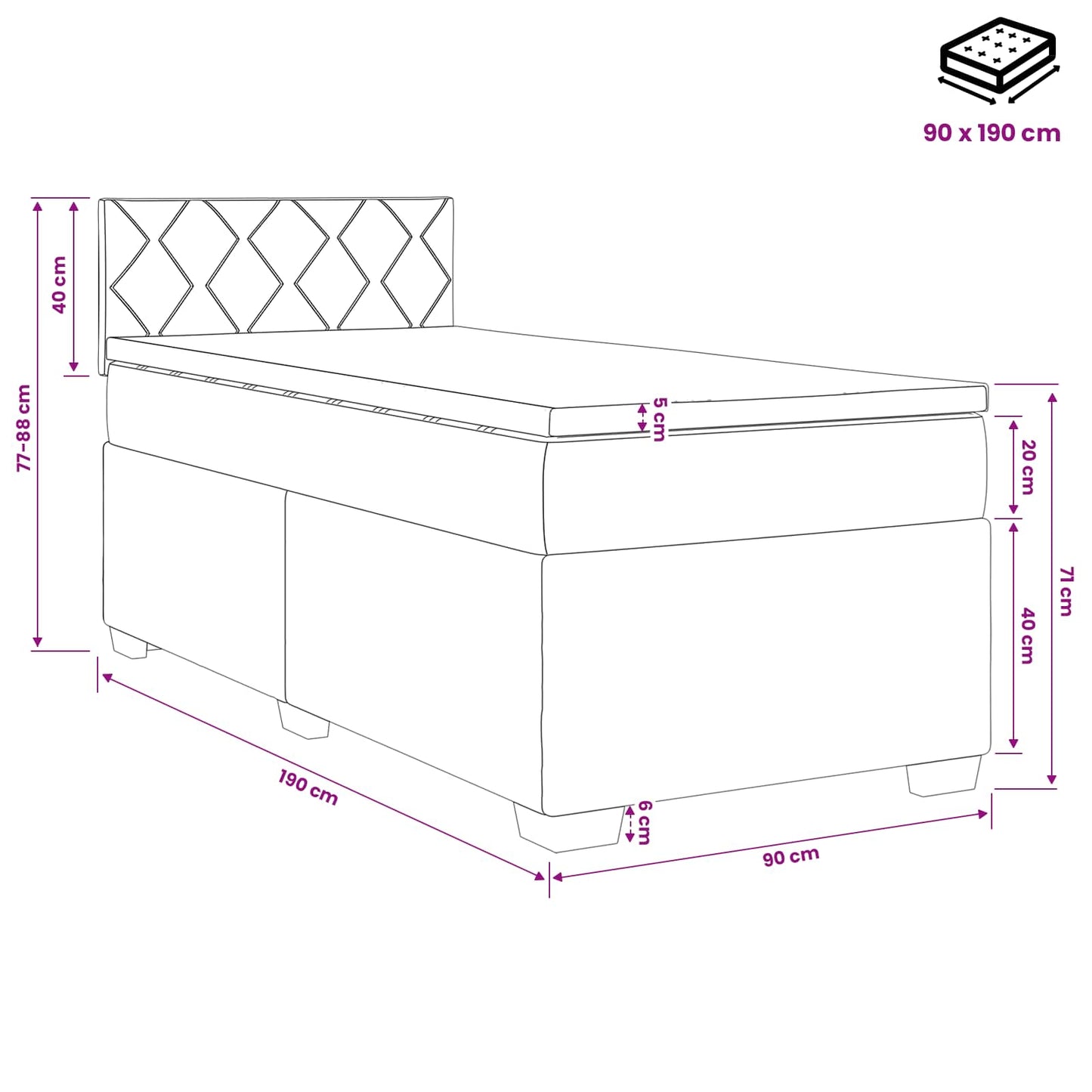 Boxspring ágy matraccal Világosszürke 90 x 190 cm Szövet