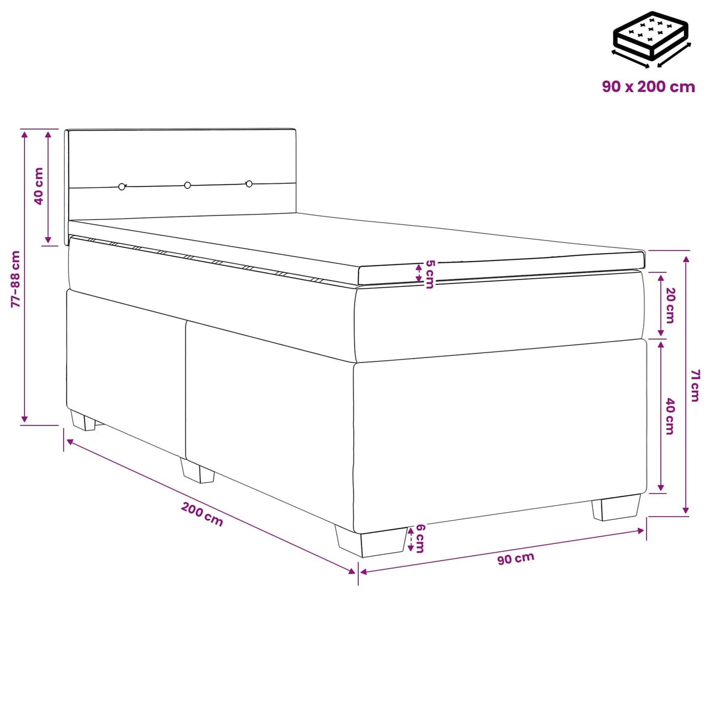 Boxspring ágy matraccal Világosszürke 90 x 200 cm Szövet