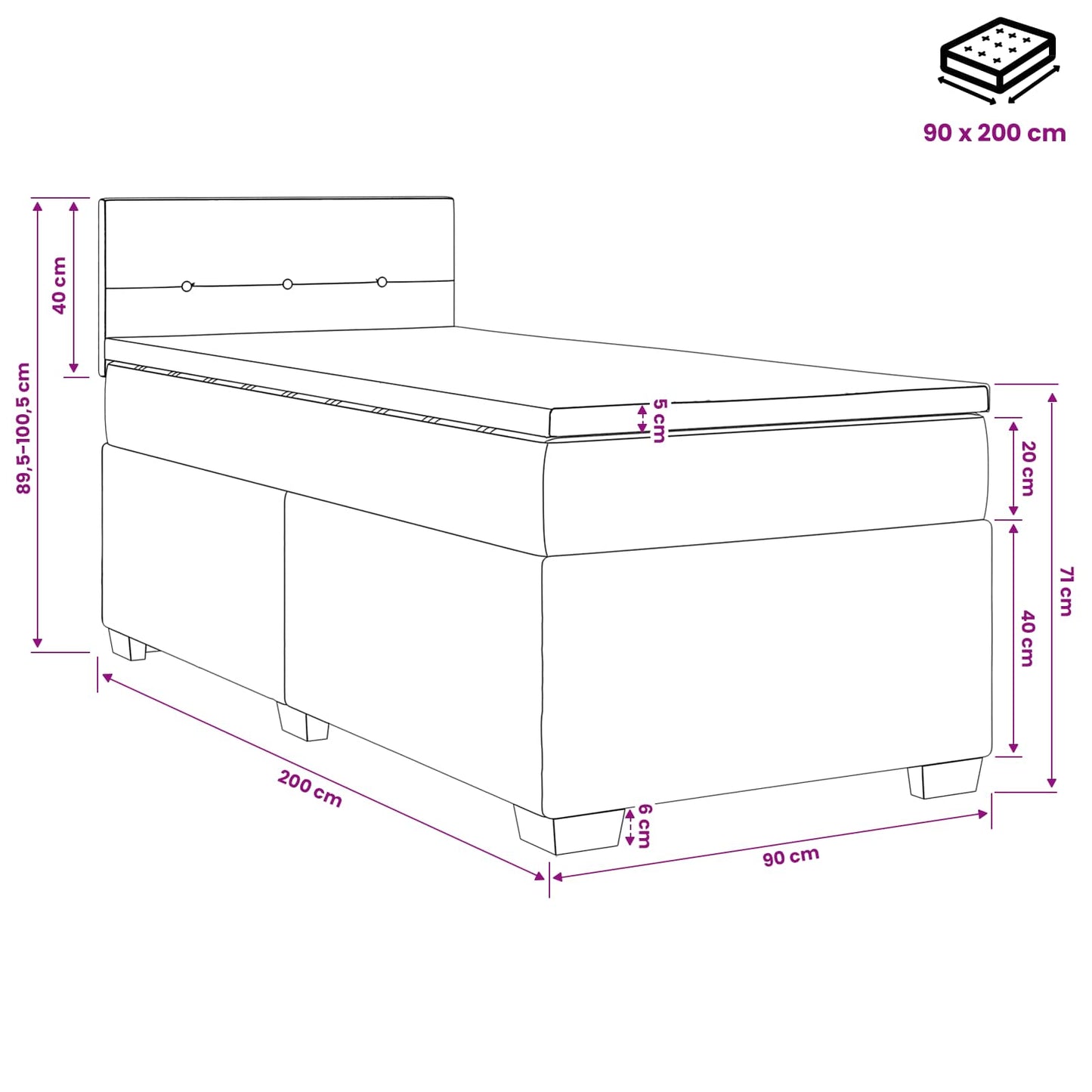Boxspring ágy matraccal Sötétszürke 90 x 200 cm Szövet