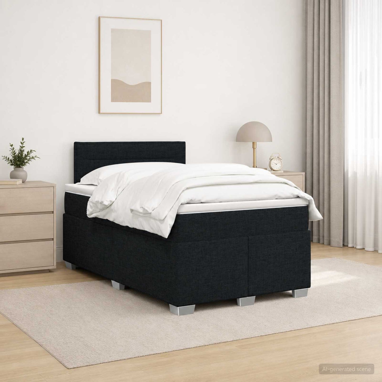 Boxspring ágy matraccal fejtámlával Fekete 120 x 190 cm Szövet