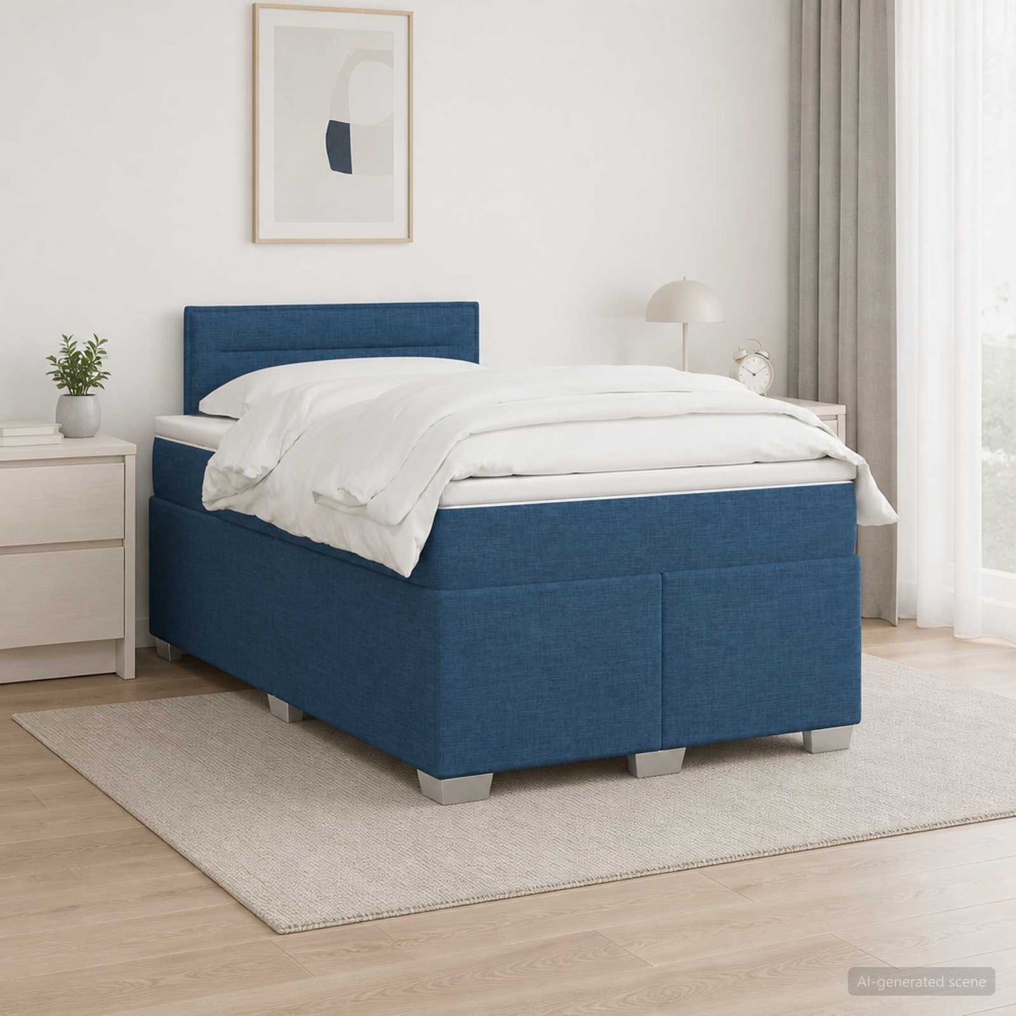 Boxspring ágy matraccal fejtámlával Kék 120 x 190 cm Szövet