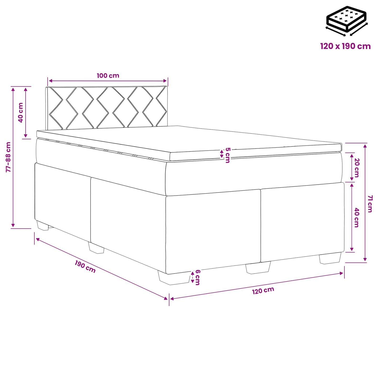 Boxspring ágy matraccal Sötétszürke 120 x 190 cm Szövet