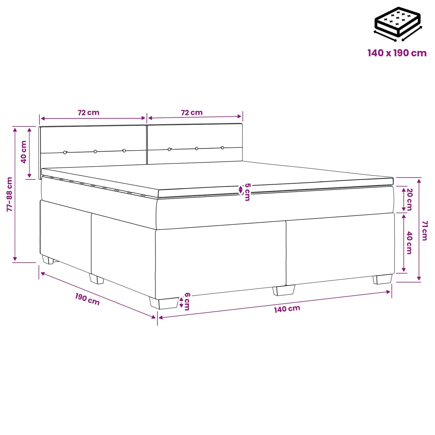 Boxspring ágy matraccal fejtámlával Fekete 140 x 190 cm Szövet